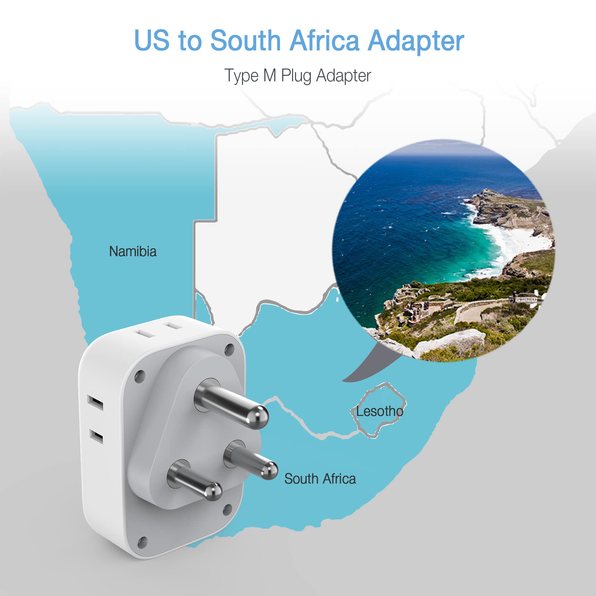 Foto 5 pulgar | Adaptador De Corriente Tessan Type M Travel Plug Con 4 Tomas De Corriente Alterna Y 3 Usb - Venta Internacional.