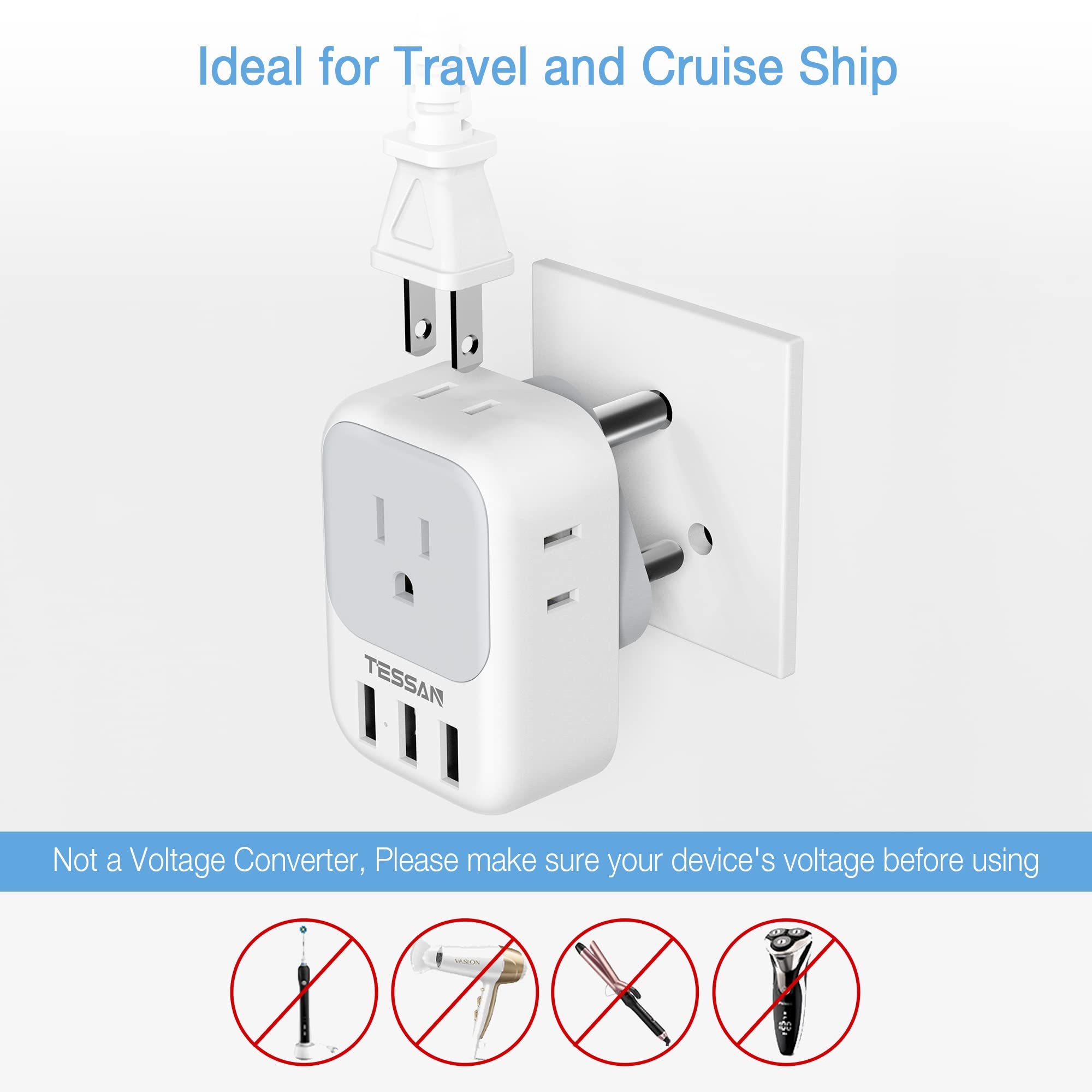 Foto 7 pulgar | Adaptador De Corriente Tessan Type M Travel Plug Con 4 Tomas De Corriente Alterna Y 3 Usb - Venta Internacional.