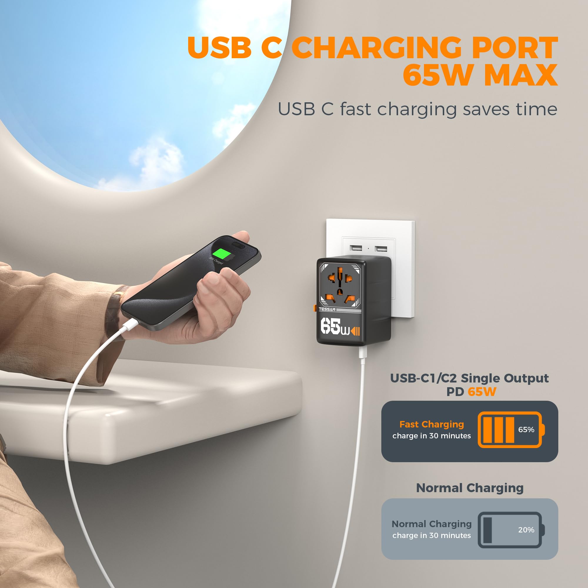 Foto 3 pulgar | Adaptador De Viaje Tessan Universal Gan 65w Con 4 Puertos Usb 5 En 1 - Venta Internacional.