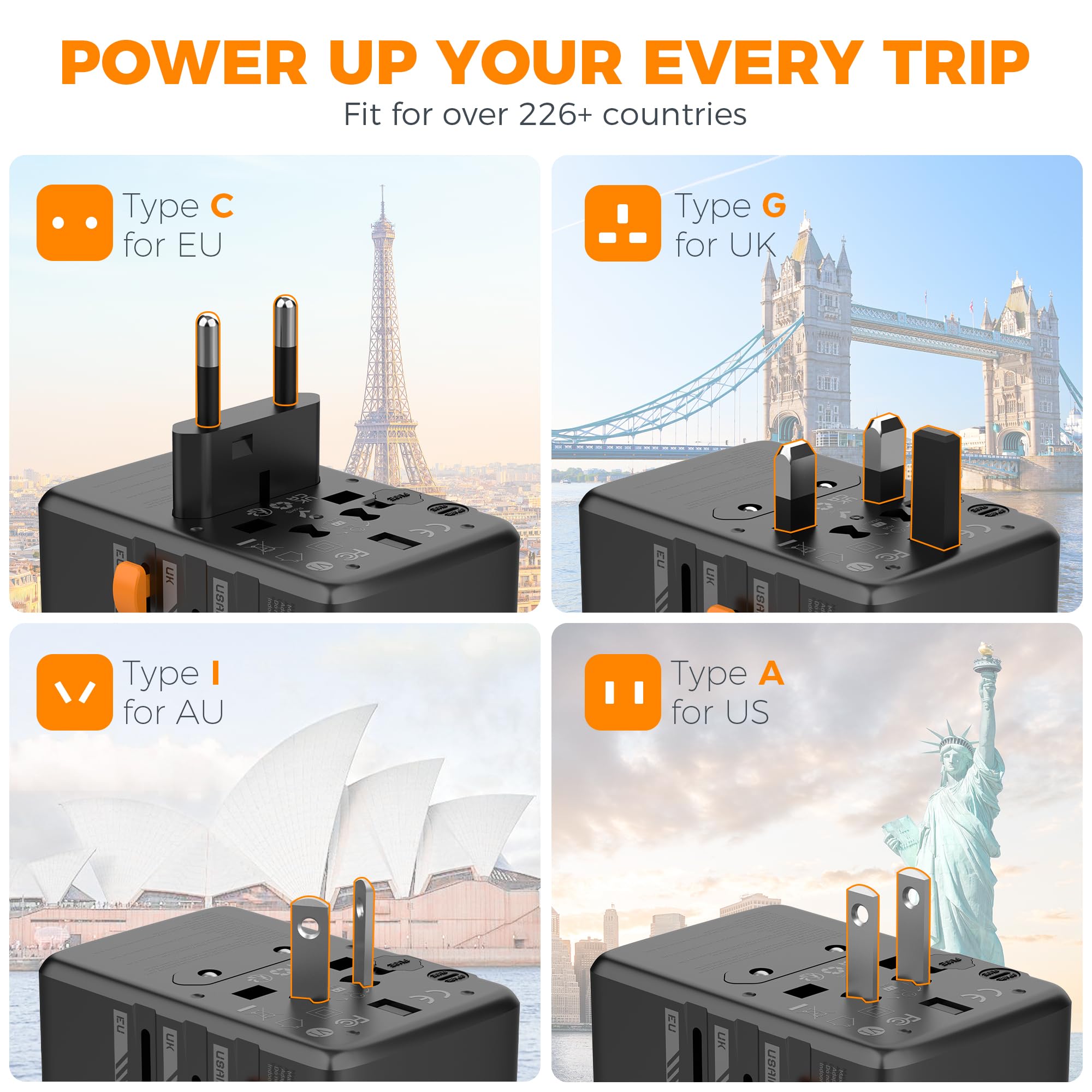 Foto 5 pulgar | Adaptador De Viaje Tessan Universal Gan 65w Con 4 Puertos Usb 5 En 1 - Venta Internacional.