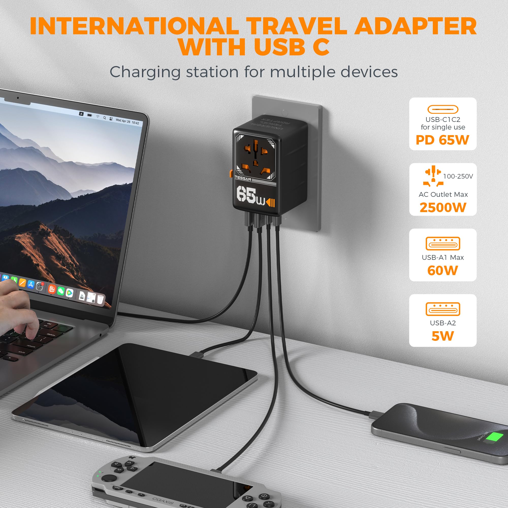 Foto 7 pulgar | Adaptador De Viaje Tessan Universal Gan 65w Con 4 Puertos Usb 5 En 1 - Venta Internacional.