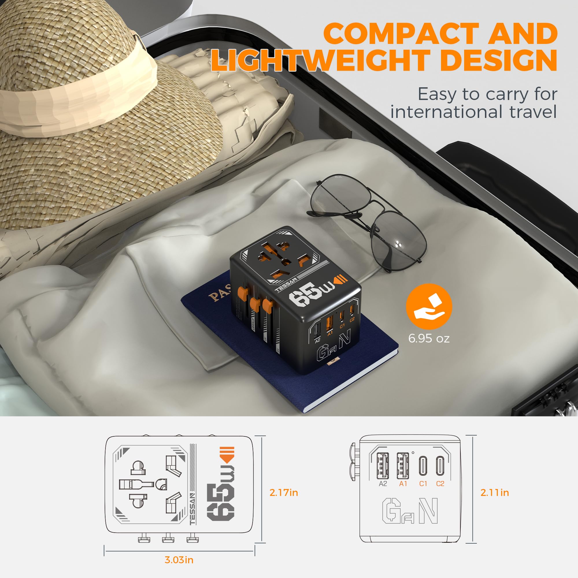 Foto 8 pulgar | Adaptador De Viaje Tessan Universal Gan 65w Con 4 Puertos Usb 5 En 1 - Venta Internacional.