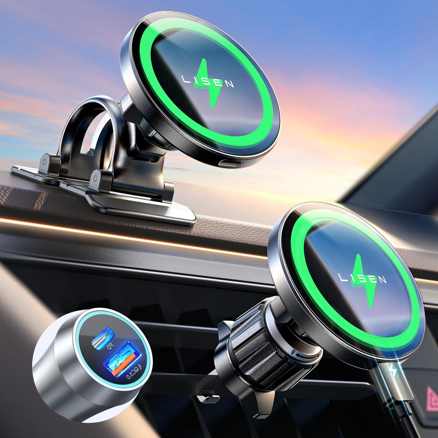 Foto 2 pulgar | Cargador De Coche Lisen Magsafe Wireless De 15 W Para Iphone - Venta Internacional.