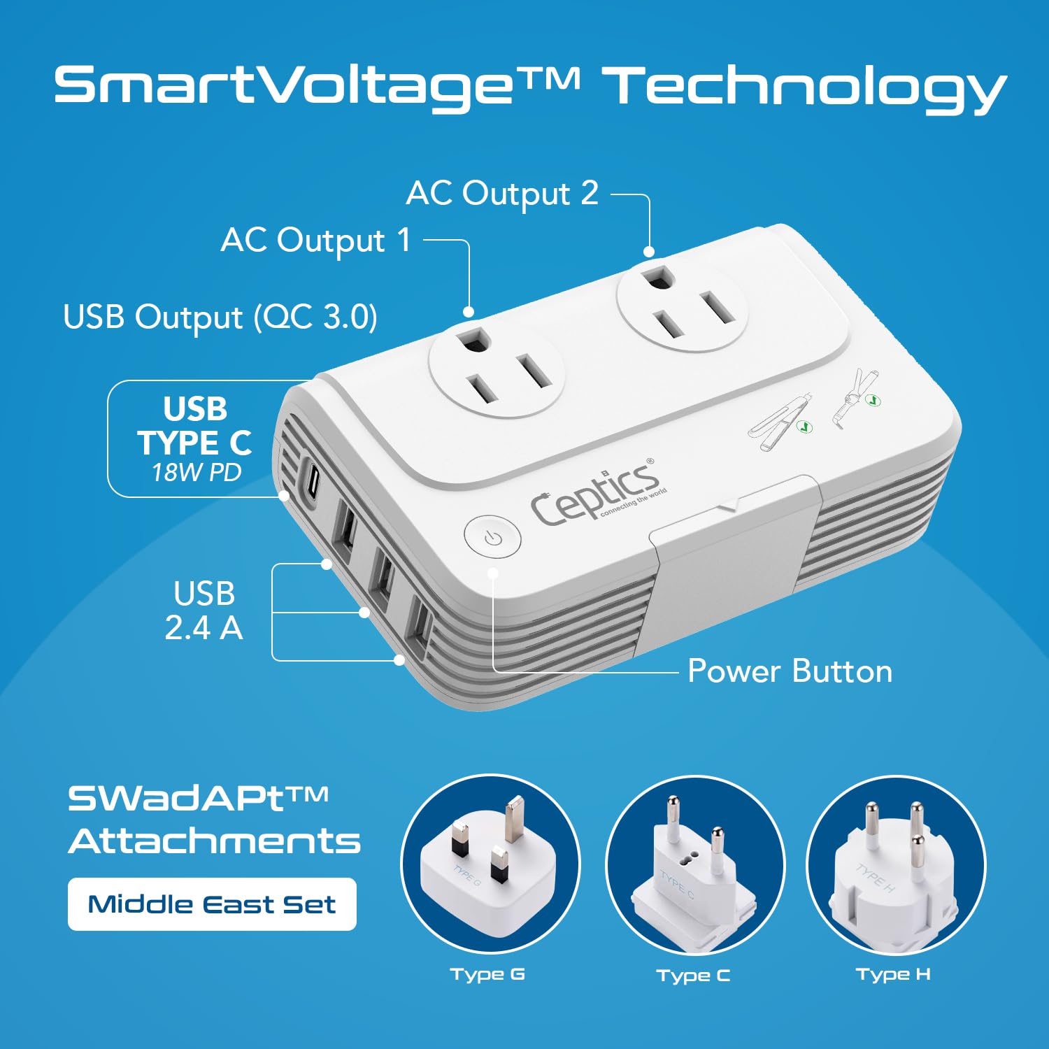 Foto 7 pulgar | Convertidor De Voltaje Ceptics Egypt, Dubai, Jordania 220v A 110v - Venta Internacional.