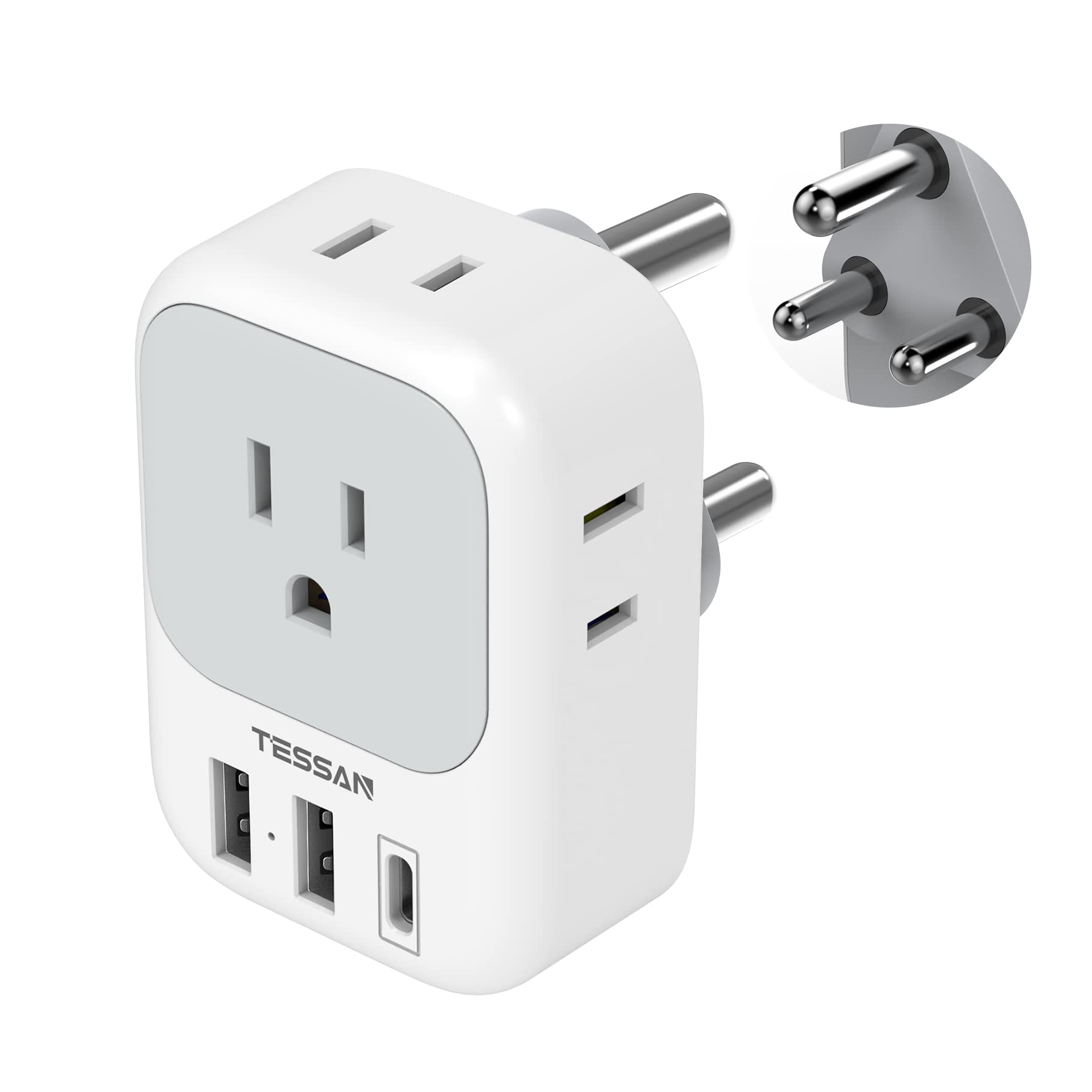 Foto 1 | Adaptador De Corriente Tessan Sudáfrica Tipo M Con 4 Salidas, 3 Usb - Venta Internacional.