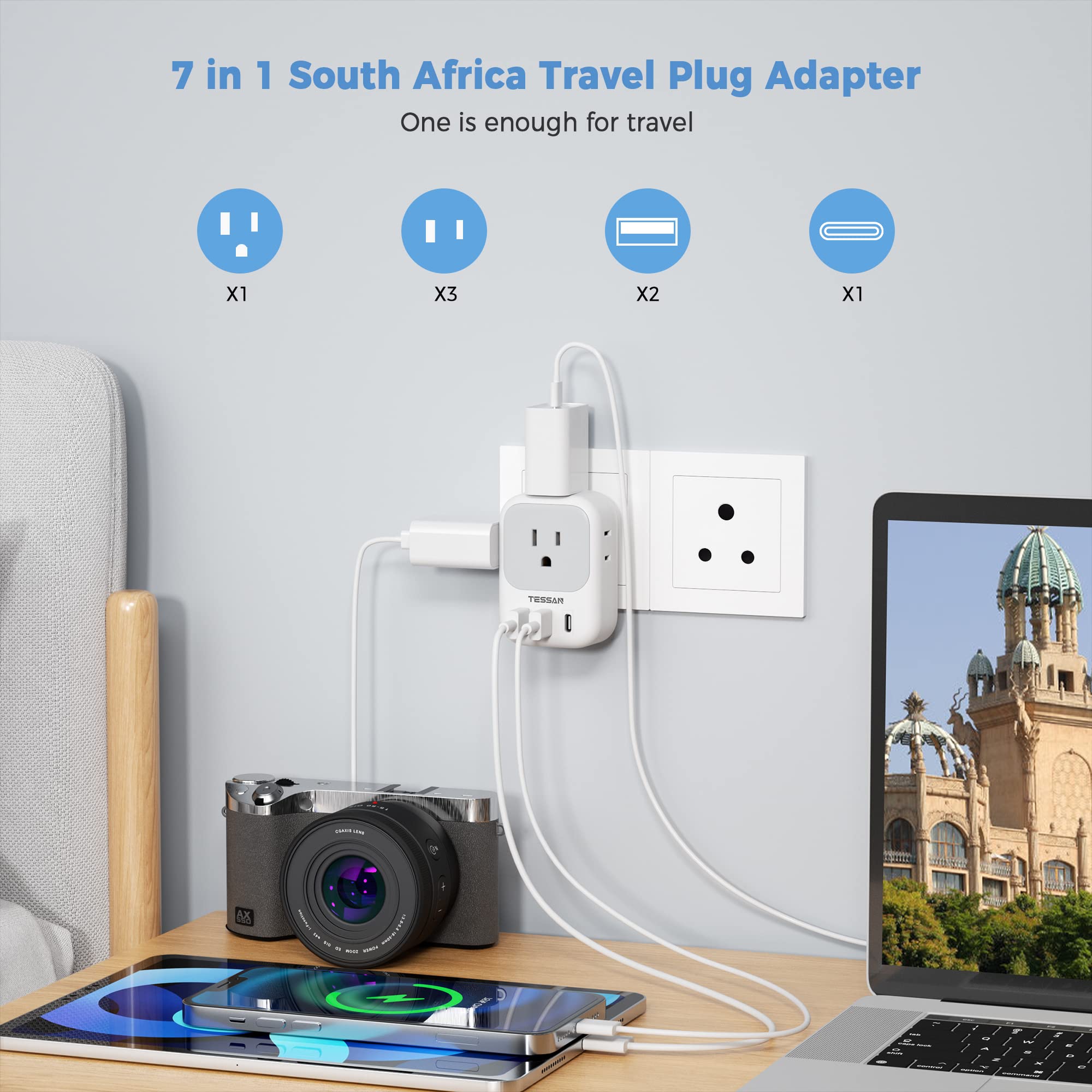 Foto 3 pulgar | Adaptador De Corriente Tessan Sudáfrica Tipo M Con 4 Salidas, 3 Usb - Venta Internacional.