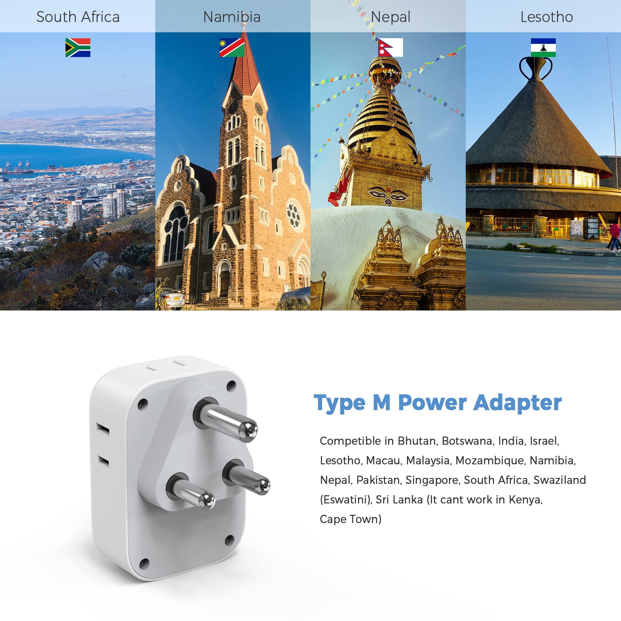 Foto 3 | Adaptador De Corriente Tessan Sudáfrica Tipo M Con 4 Salidas, 3 Usb - Venta Internacional.