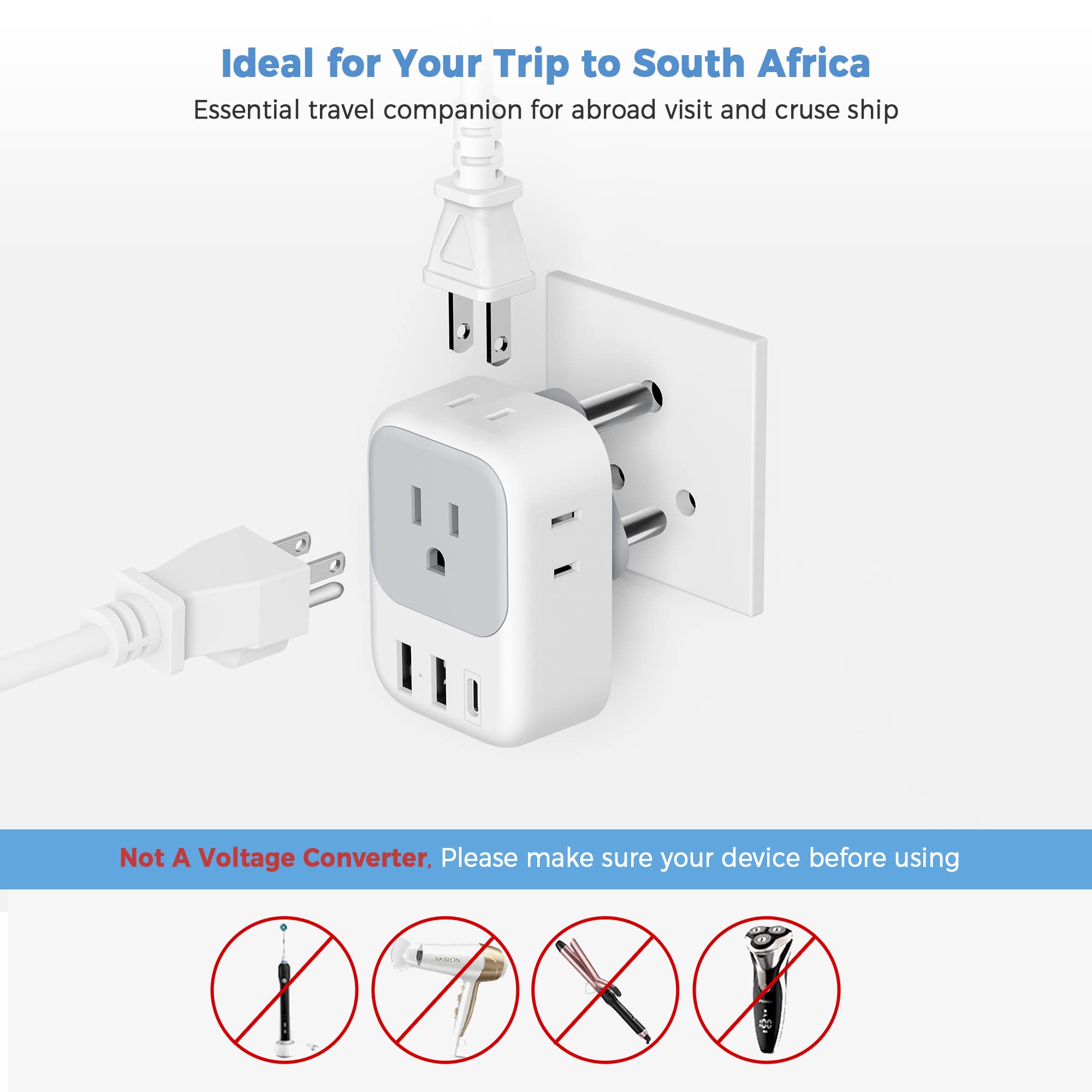Foto 6 | Adaptador De Corriente Tessan Sudáfrica Tipo M Con 4 Salidas, 3 Usb - Venta Internacional.