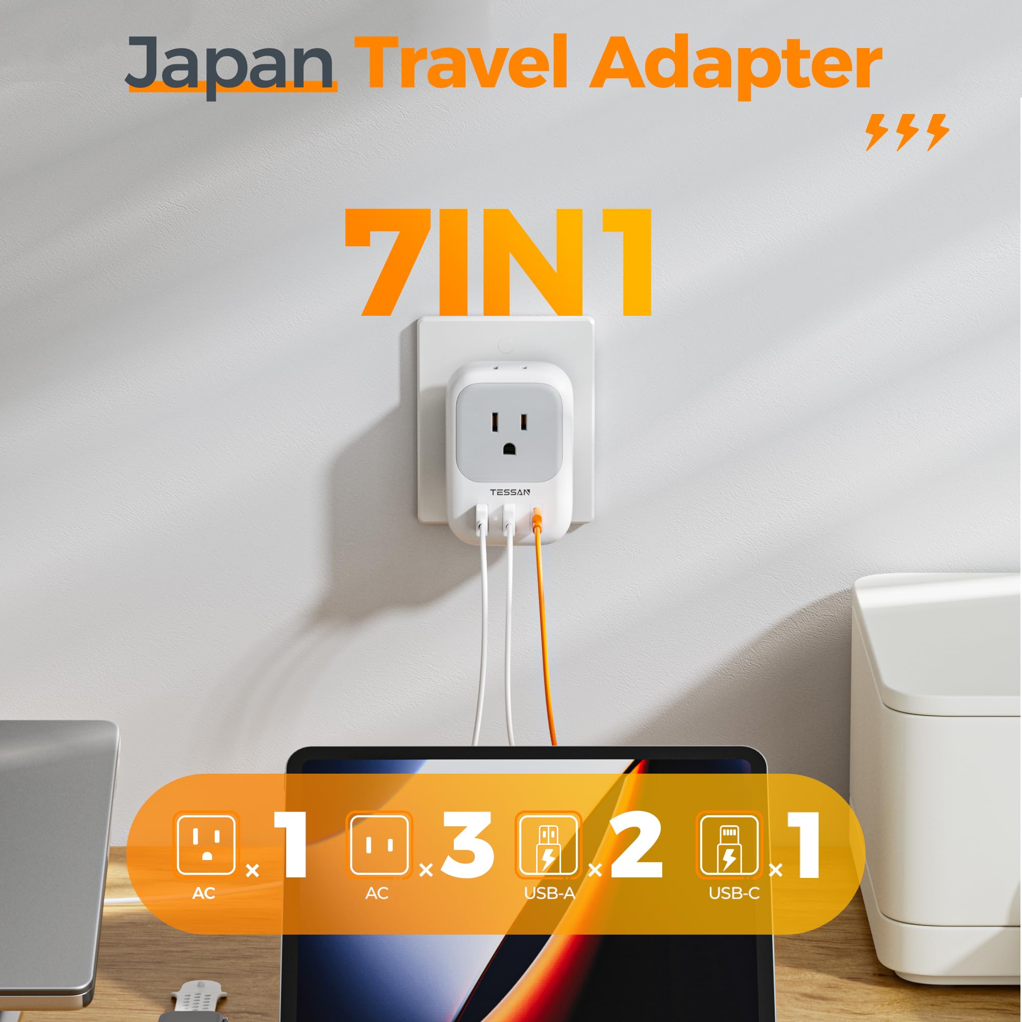 Foto 5 pulgar | Adaptador De Viaje Tessan Tipo A Con 4 Salidas Y 3 Puertos Usb - Venta Internacional.