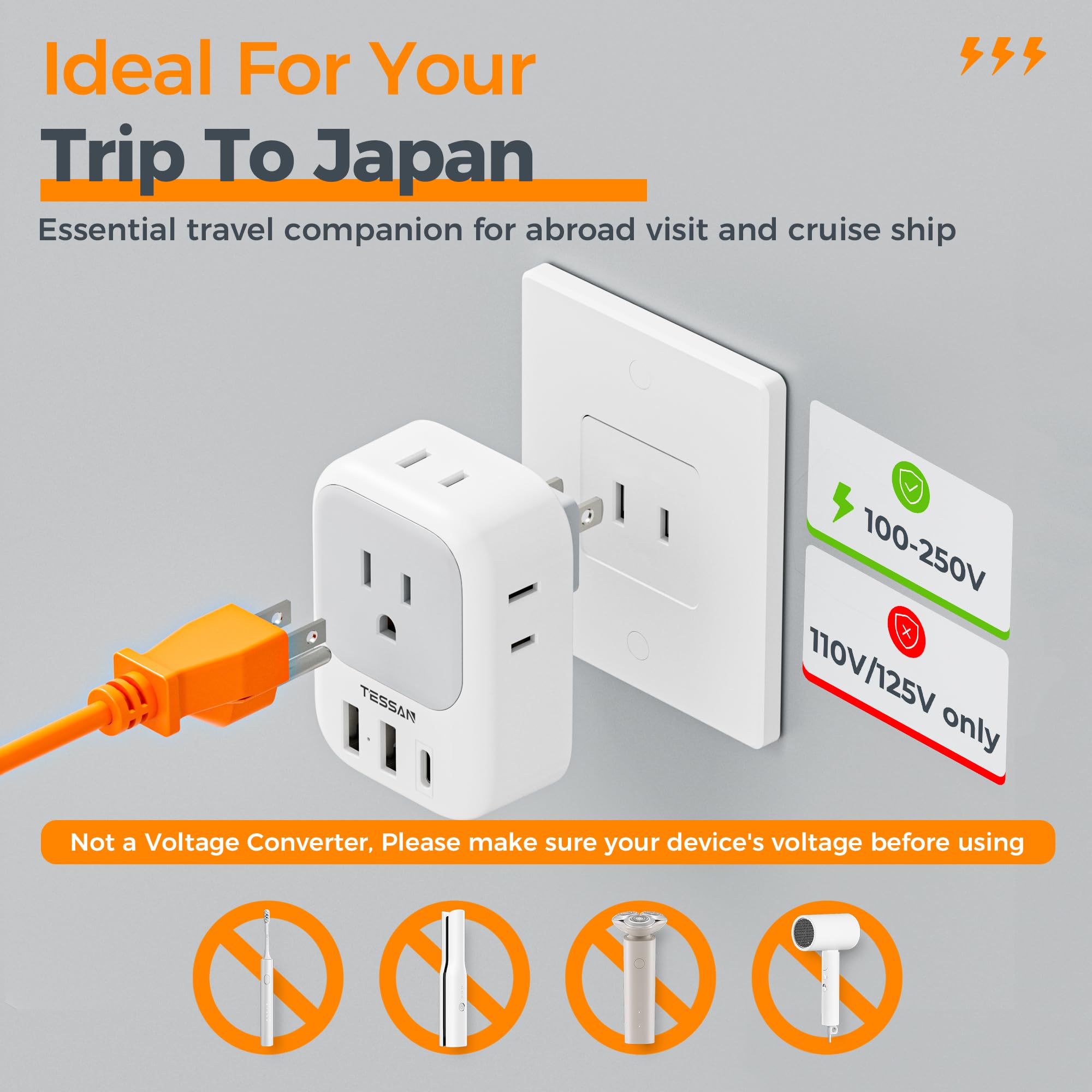 Foto 6 pulgar | Adaptador De Viaje Tessan Tipo A Con 4 Salidas Y 3 Puertos Usb - Venta Internacional.