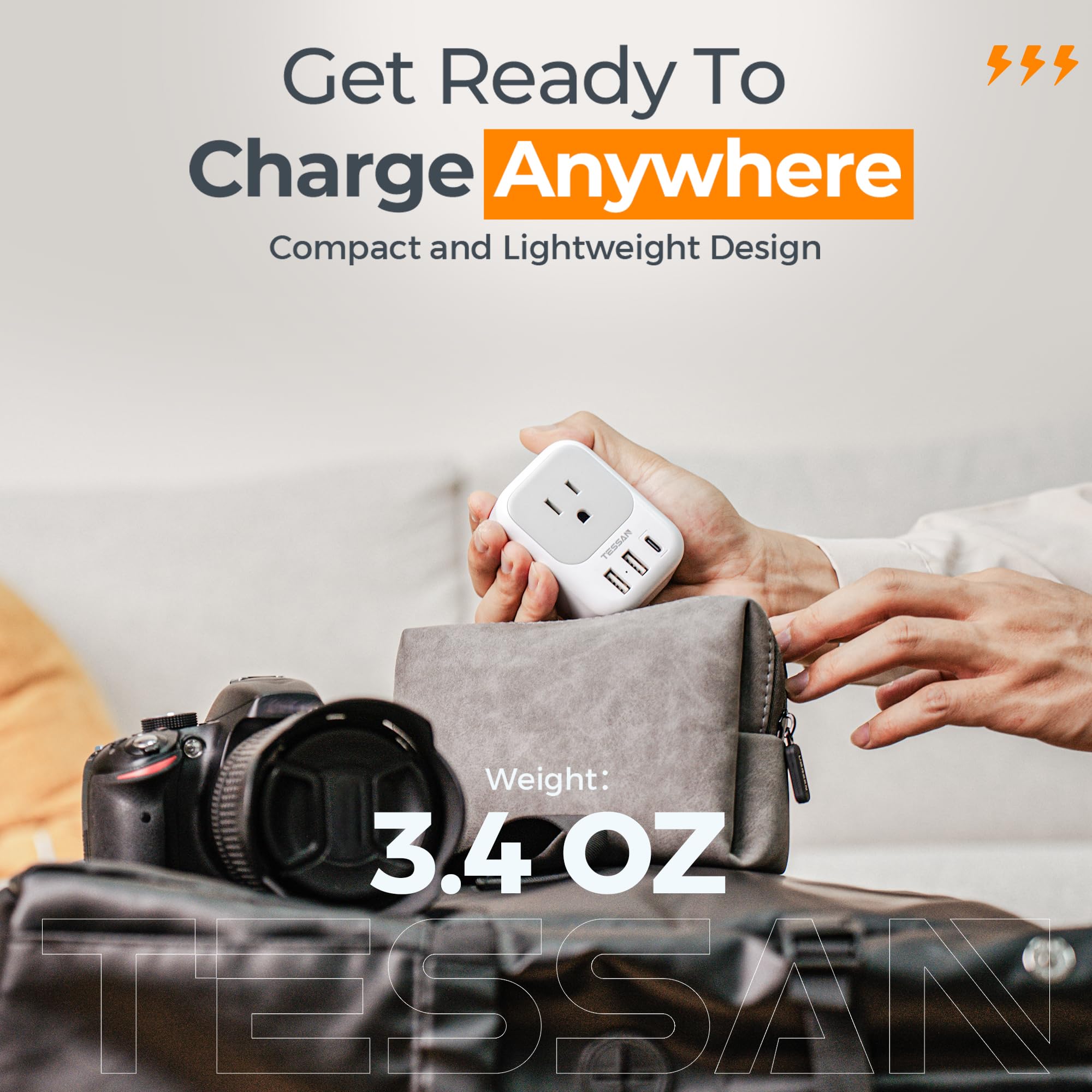 Foto 7 pulgar | Adaptador De Viaje Tessan Tipo A Con 4 Salidas Y 3 Puertos Usb - Venta Internacional.