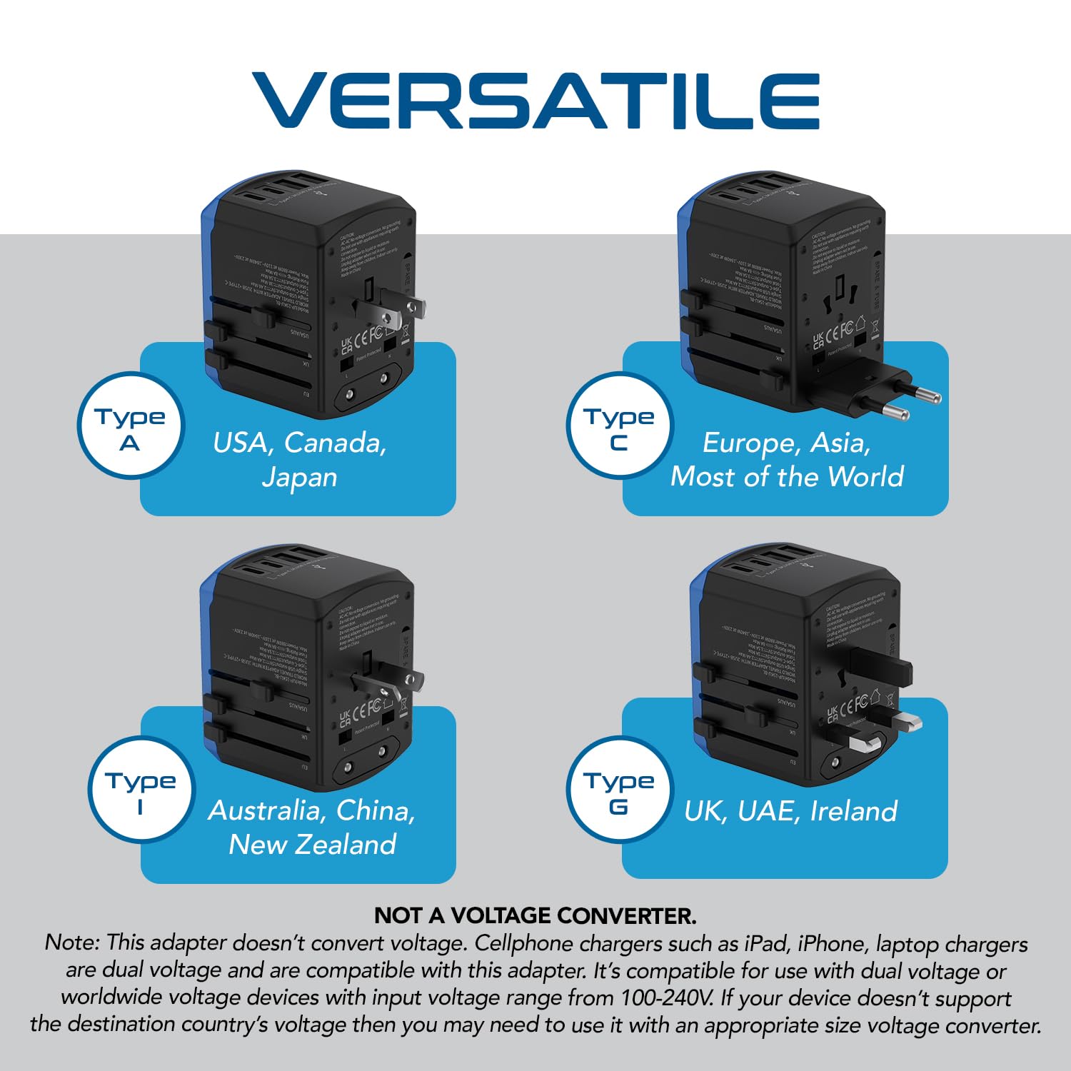 Foto 6 pulgar | Adaptador De Viaje Ceptics Universal 5 En 1 Con Usb-a Y Usb-c De 3,5 A - Venta Internacional.