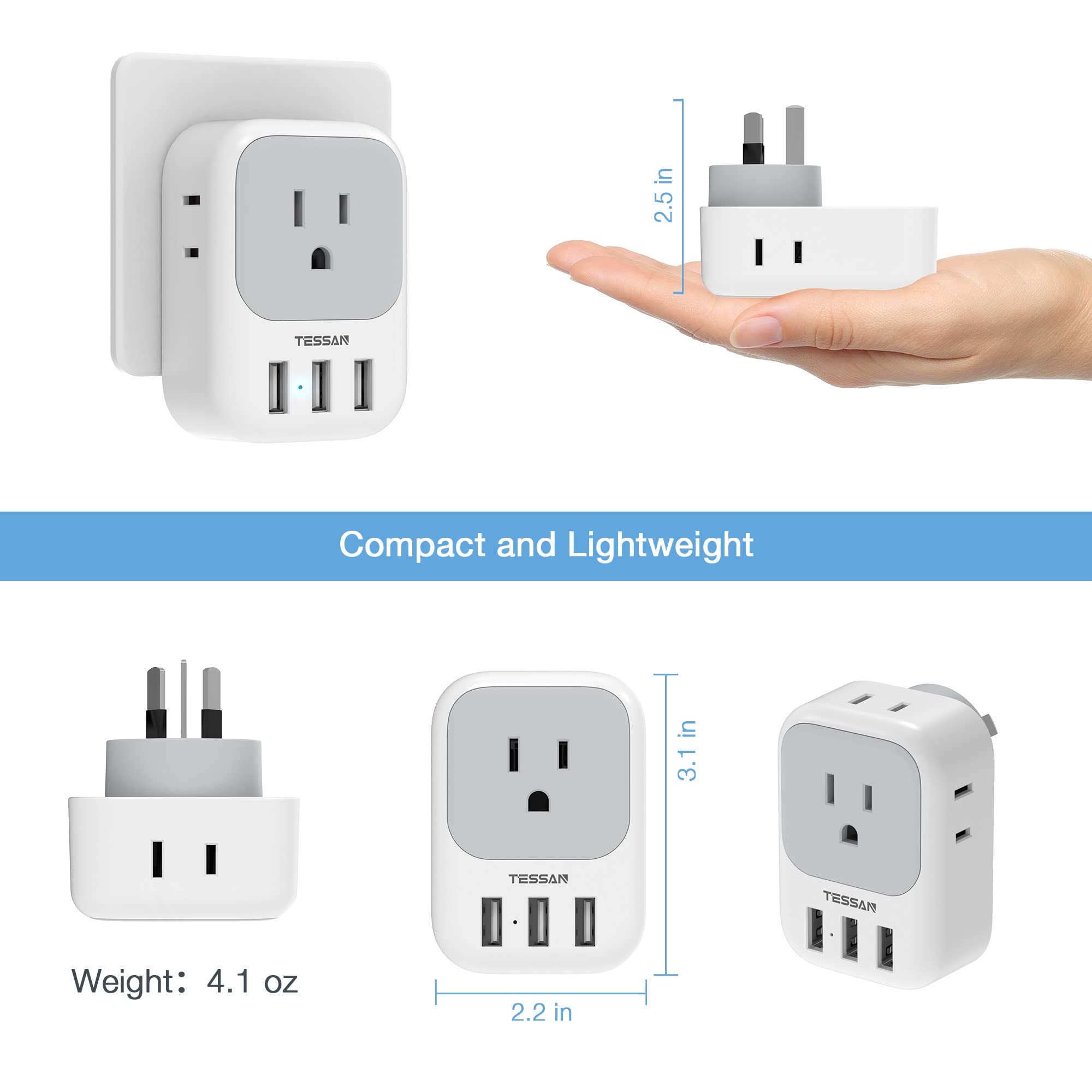 Foto 7 pulgar | Adaptador De Alimentación Tessan De Ee. Uu. A Australia Con 4 Salidas, 3 Usb - Venta Internacional.