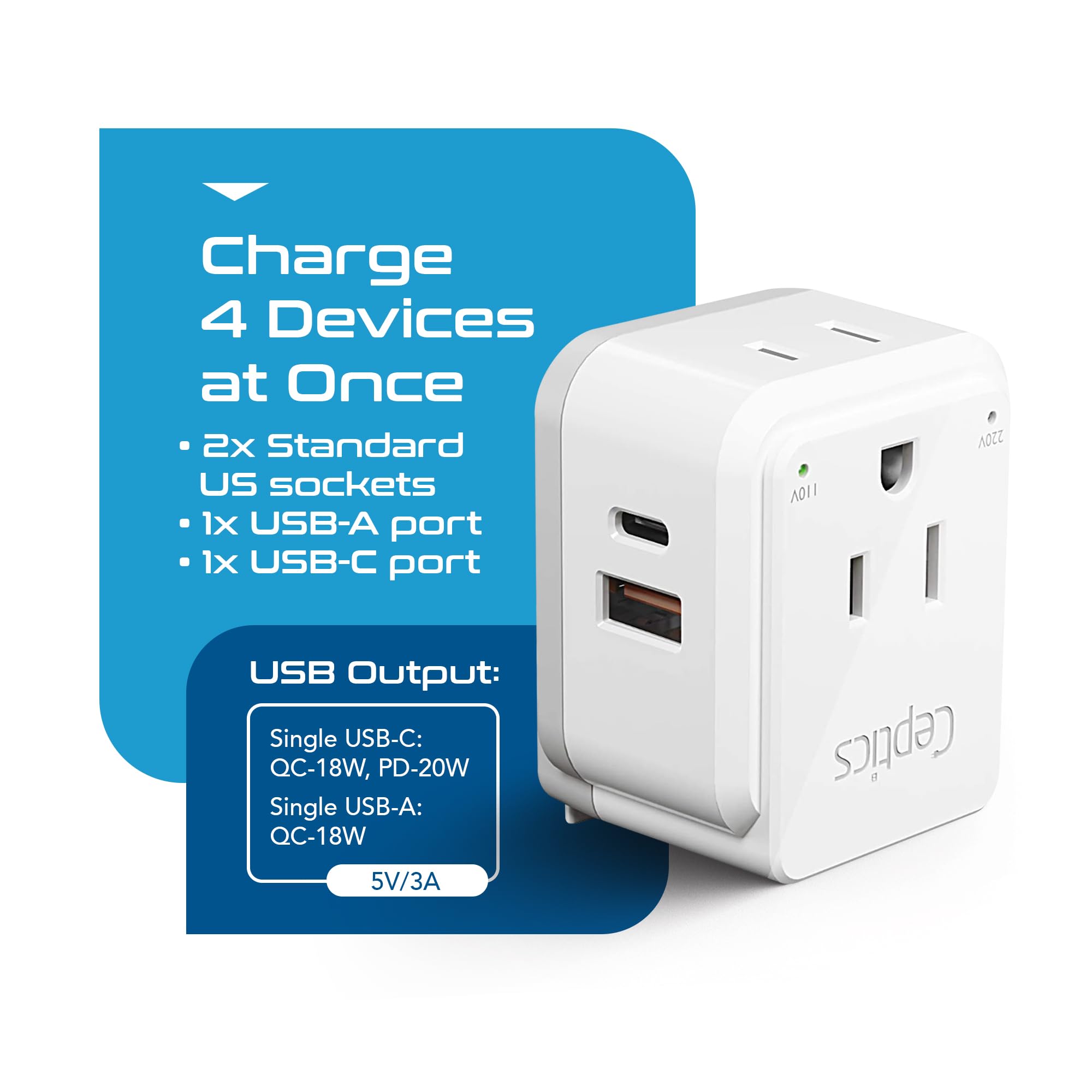 Foto 6 | Set De Adaptadores De Viaje Ceptics Pak Kit 20w Pd & Qc Type O - Venta Internacional.