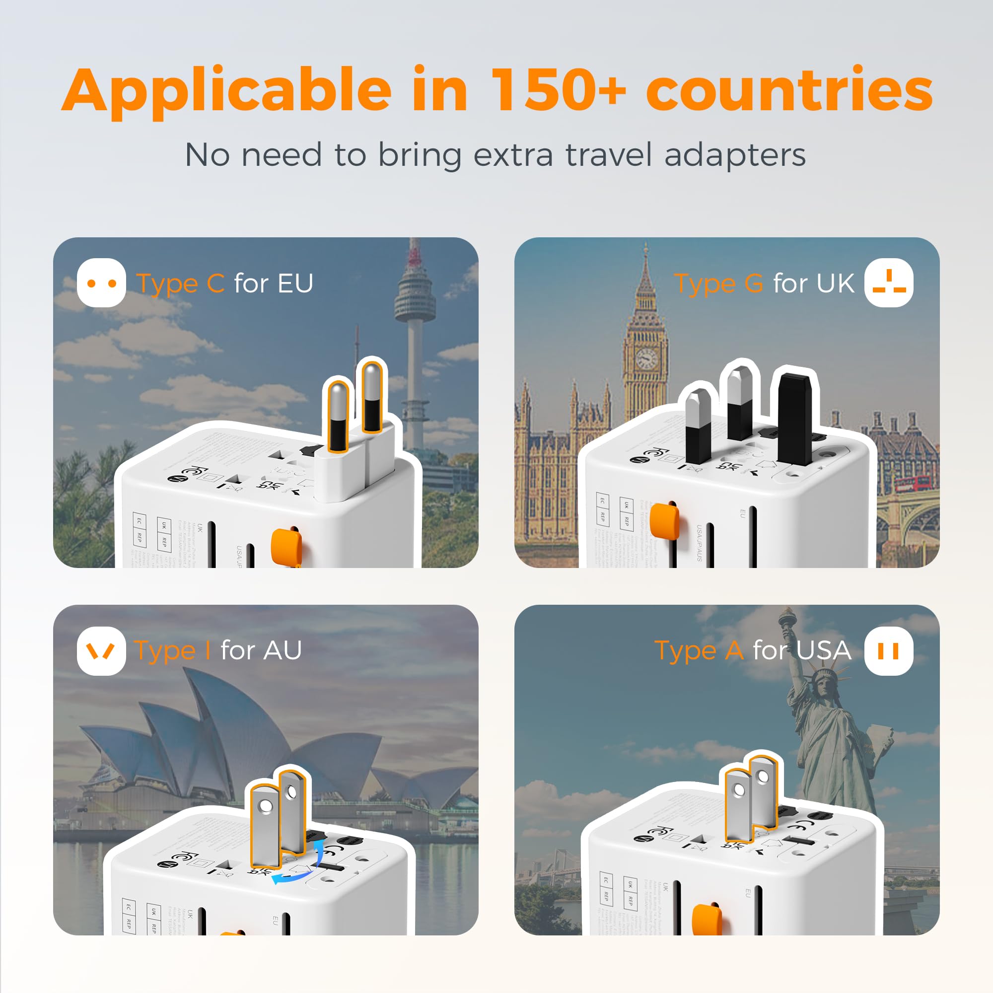 Foto 4 pulgar | Adaptador De Viaje Tessan Universal De 28 W Con 2 Tomas De Corriente Alterna Y 5 Puertos Usb - Venta Internacional.