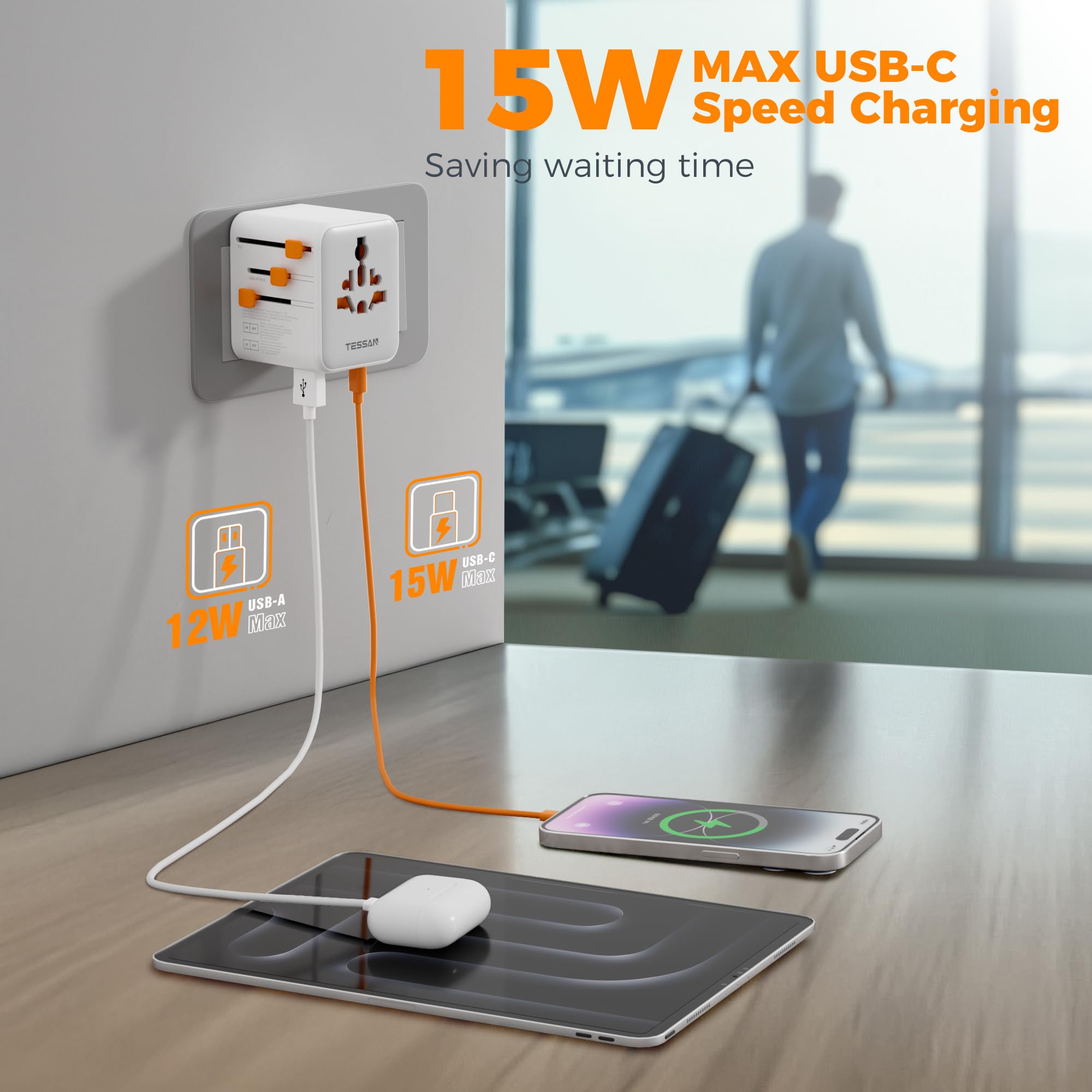 Foto 5 pulgar | Adaptador De Viaje Tessan Universal De 28 W Con 2 Tomas De Corriente Alterna Y 5 Puertos Usb - Venta Internacional.