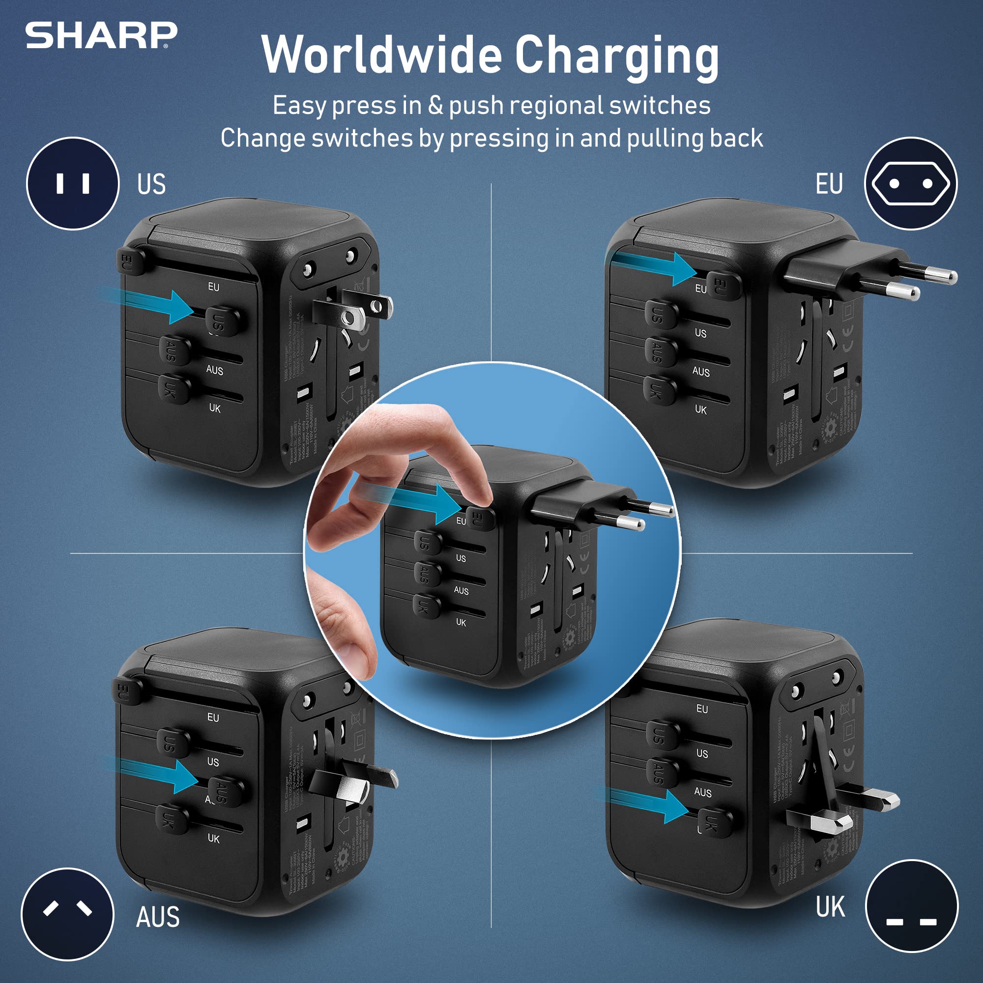 Foto 3 pulgar | Adaptador De Viaje Universal Sharp Worldwide Con 3 Usb-a Y 1 Usb-c - Venta Internacional.