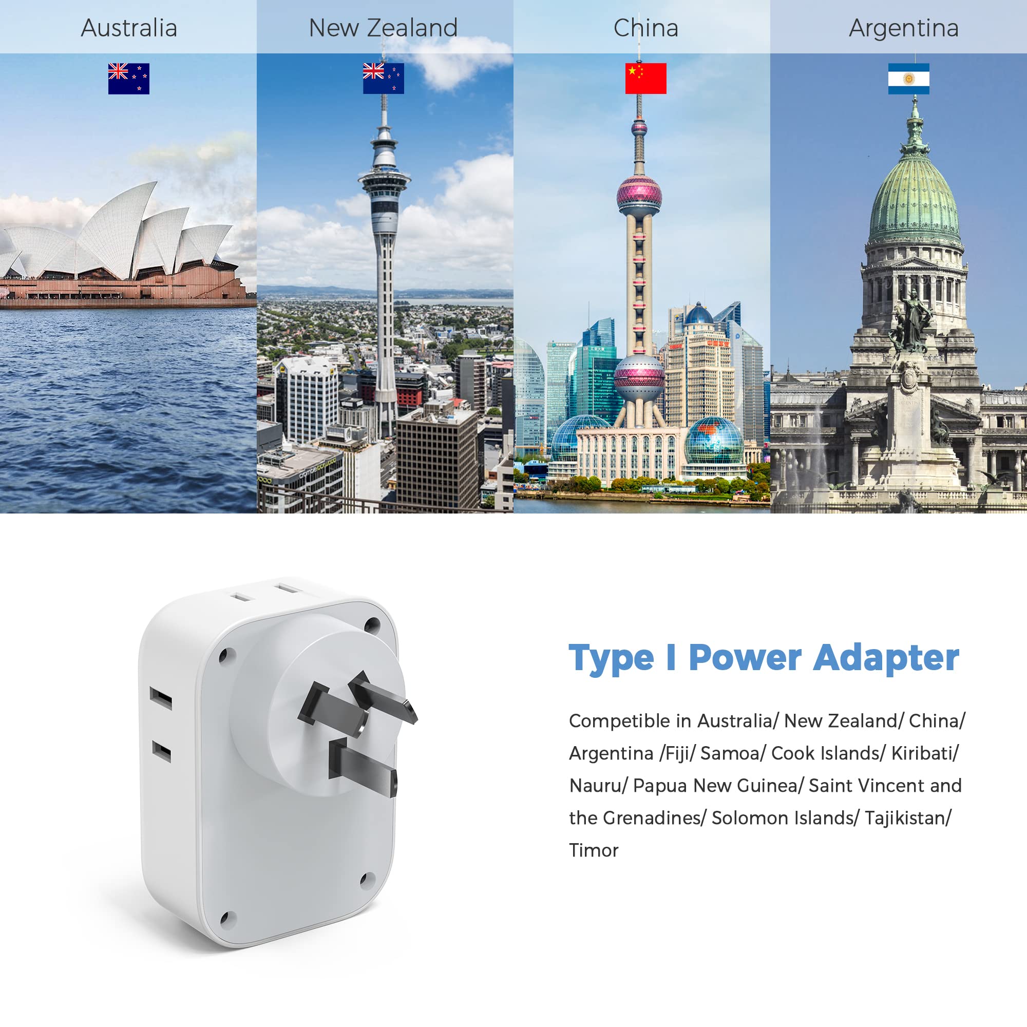 Foto 5 pulgar | Adaptador De Enchufe Tessan Australia Con 4 Salidas, 3 Puertos Usb, Paquete De 2 - Venta Internacional.