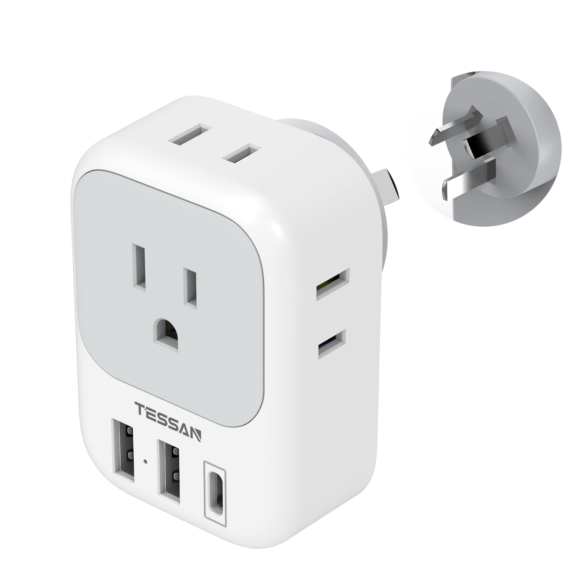 Foto 2 pulgar | Adaptador De Corriente Tessan Australia Nueva Zelanda Con 4 Salidas Y 3 Usb - Venta Internacional.