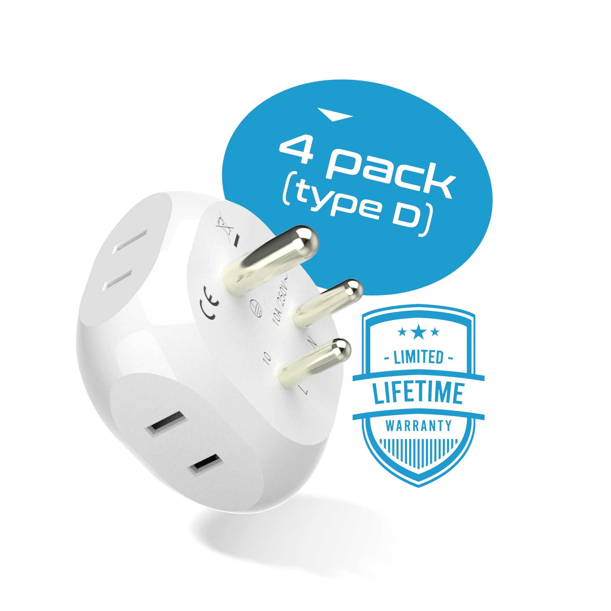 Foto 3 | Adaptador De Viaje Ceptics India, Pakistán, Tipo D Con 4 Entradas, Paquete De 4 - Venta Internacional.