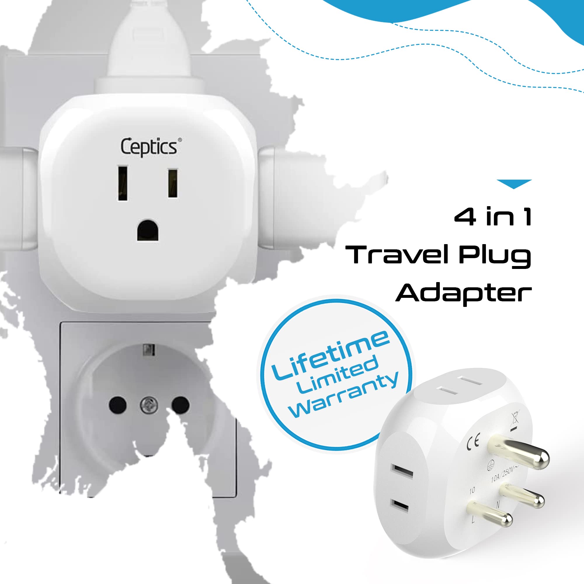 Foto 7 pulgar | Adaptador De Viaje Ceptics India, Pakistán, Tipo D Con 4 Entradas, Paquete De 4 - Venta Internacional.