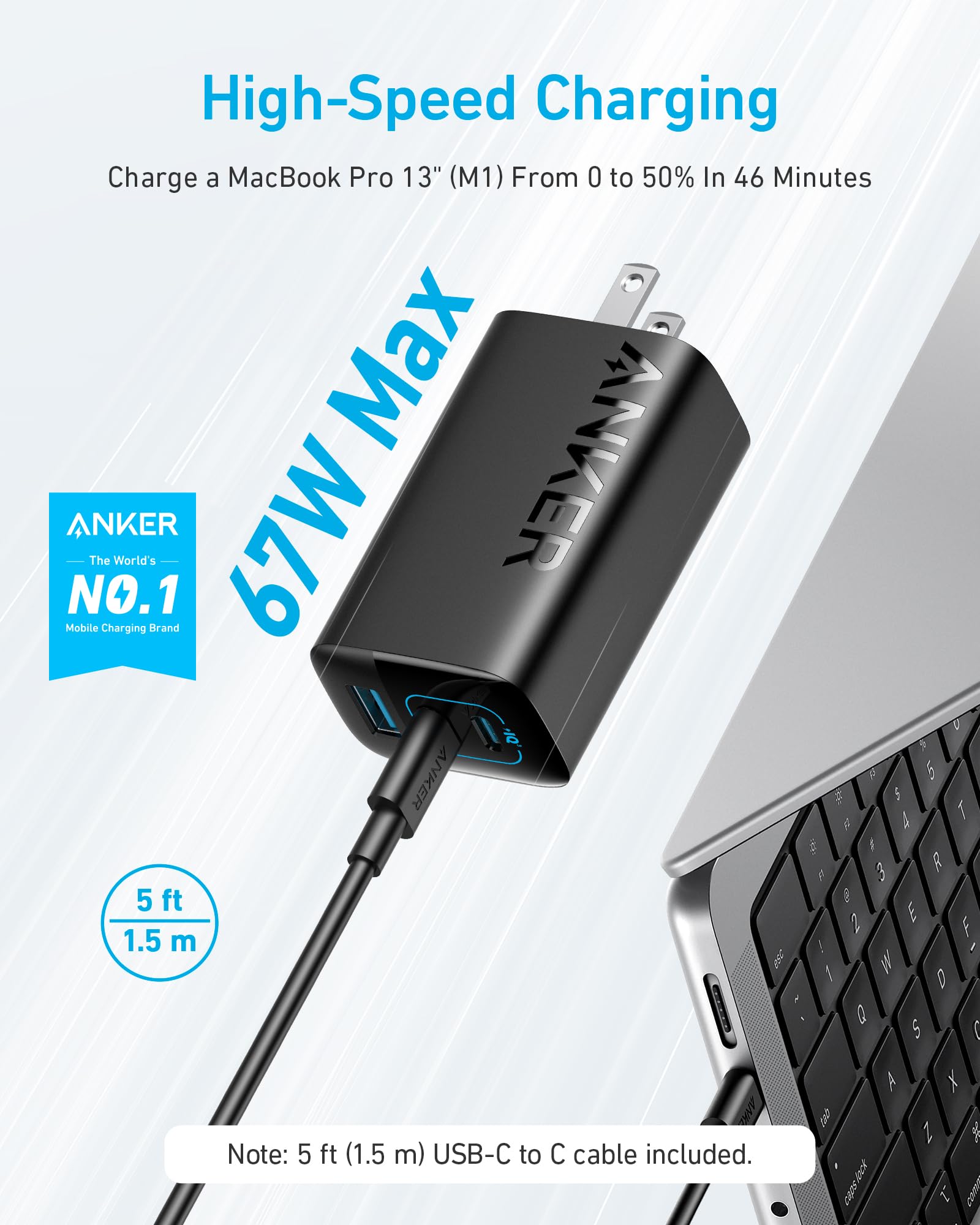 Foto 3 pulgar | Cargador Anker Usb C De 3 Puertos Piq 3.0 De 67 W Para Macbook Pro, Ipad - Venta Internacional.