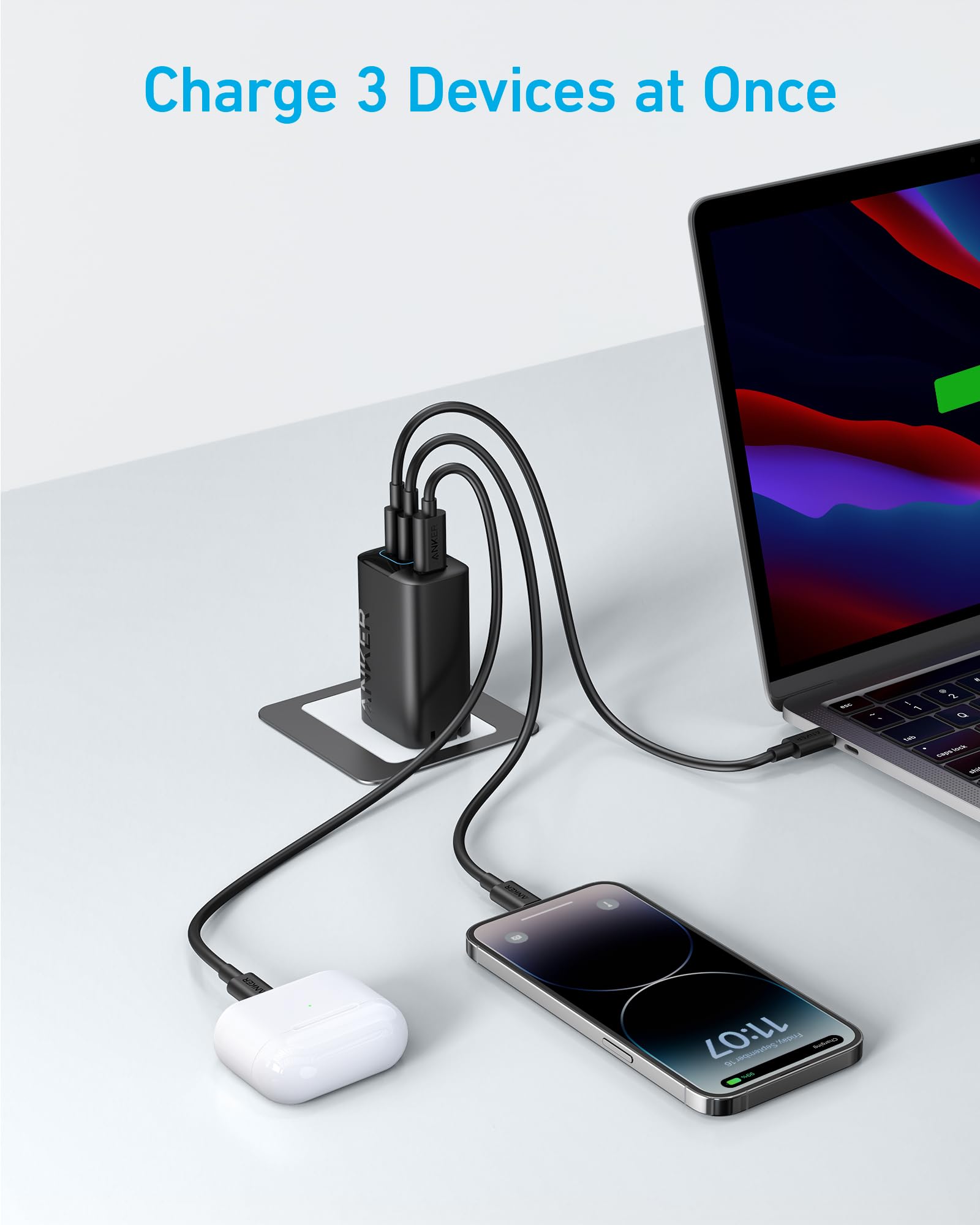 Foto 4 pulgar | Cargador Anker Usb C De 3 Puertos Piq 3.0 De 67 W Para Macbook Pro, Ipad - Venta Internacional.