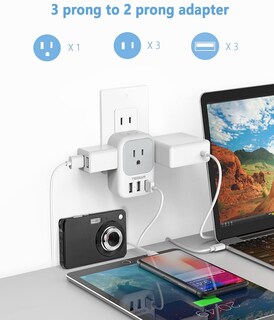 Foto 2 | Adaptador De Enchufe Tessan De Ee. Uu. A Japón, Paquete De 2 Con 4 Tomas De Corriente Alterna Y 3 Usb - Venta Inter