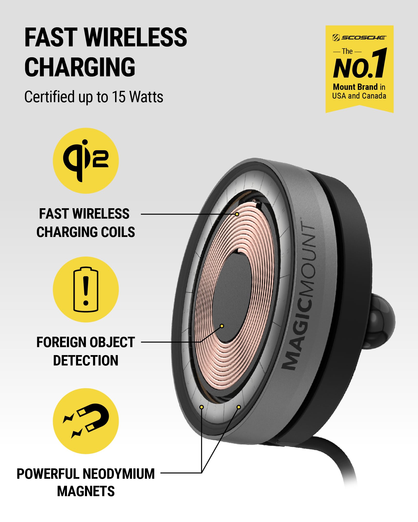 Foto 3 pulgar | Soporte De Teléfono Con Carga Inalámbrica Scosche Magicmount Qi2 15w - Venta Internacional.
