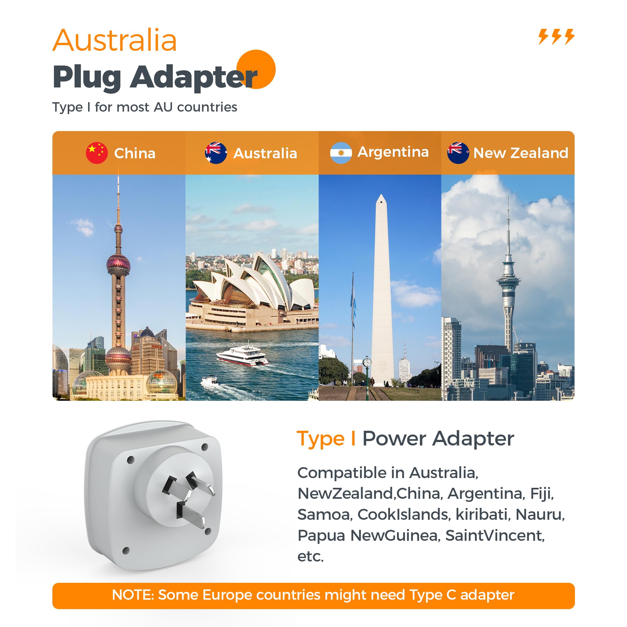 Foto 3 pulgar | Adaptador De Alimentación Tessan, Adaptador De Viaje Tipo I Con 2 Enchufes - Venta Internacional.