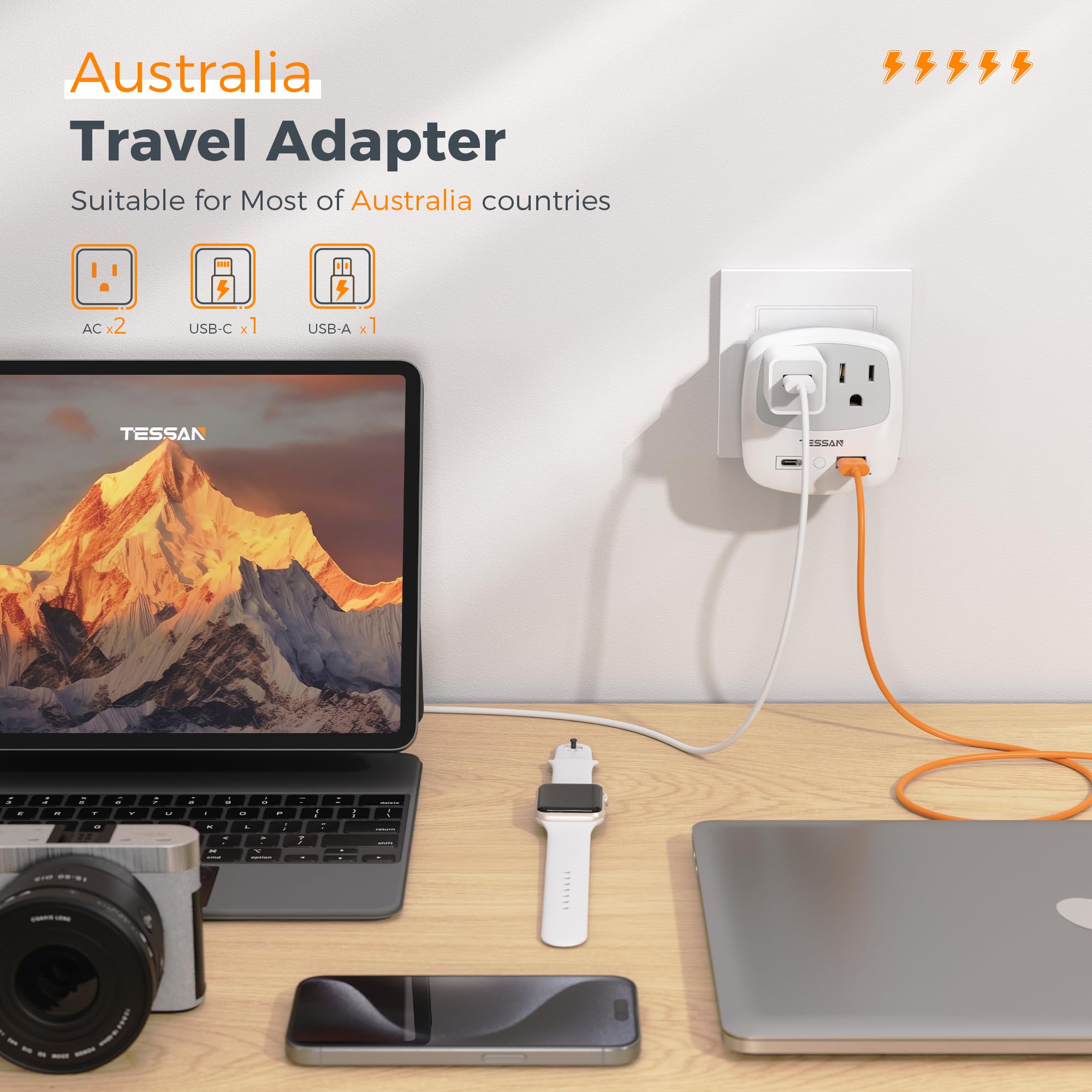 Foto 5 pulgar | Adaptador De Alimentación Tessan, Adaptador De Viaje Tipo I Con 2 Enchufes - Venta Internacional.