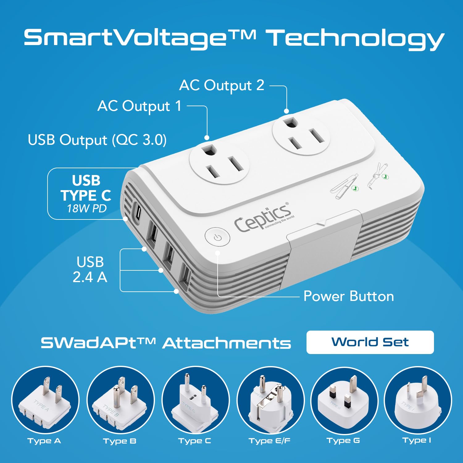 Foto 7 pulgar | Convertidor De Voltaje Ceptics Travel -200 W, 220 V A 110 V Con Usb - Venta Internacional.