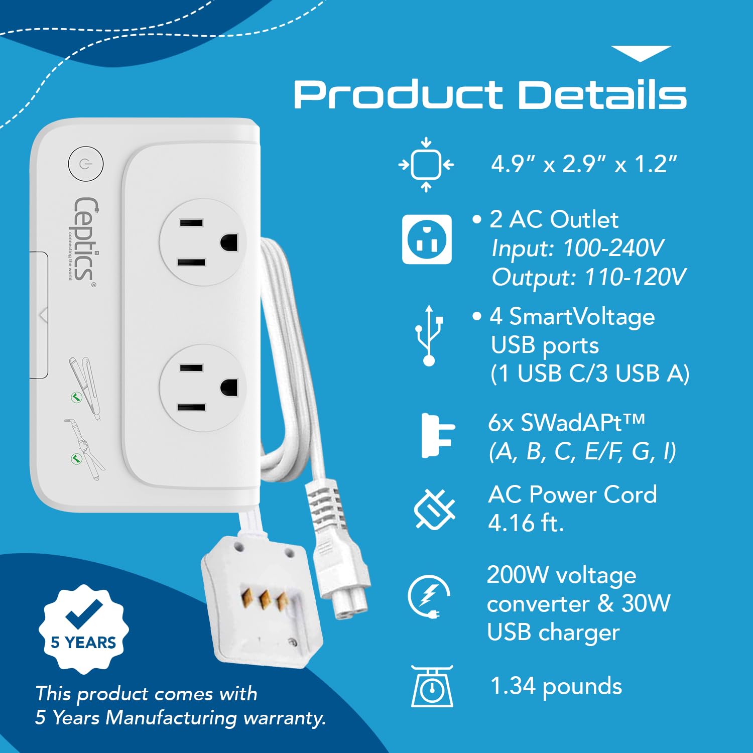 Foto 8 pulgar | Convertidor De Voltaje Ceptics Travel -200 W, 220 V A 110 V Con Usb - Venta Internacional.