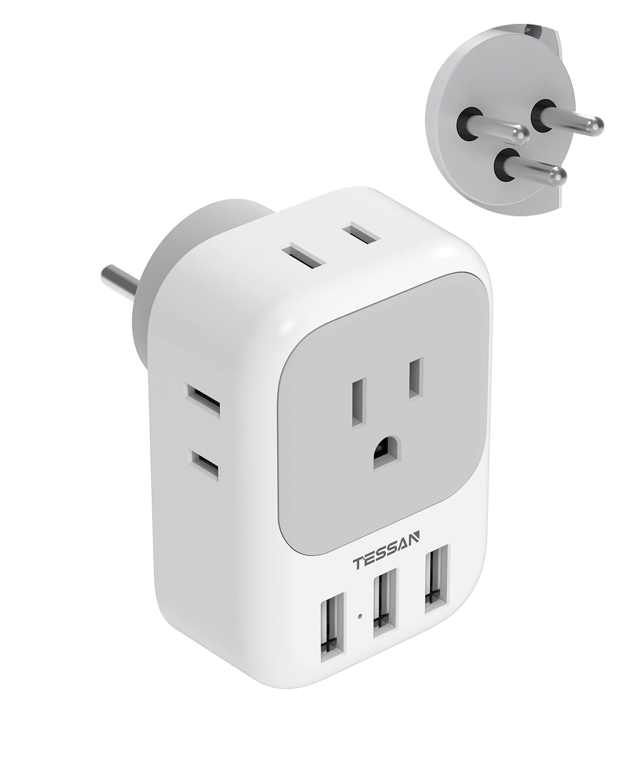 Adaptador De Corriente Tessan Israel Tipo H Con 4 Salidas Y 3 Puertos Usb - Venta Internacional. $593
