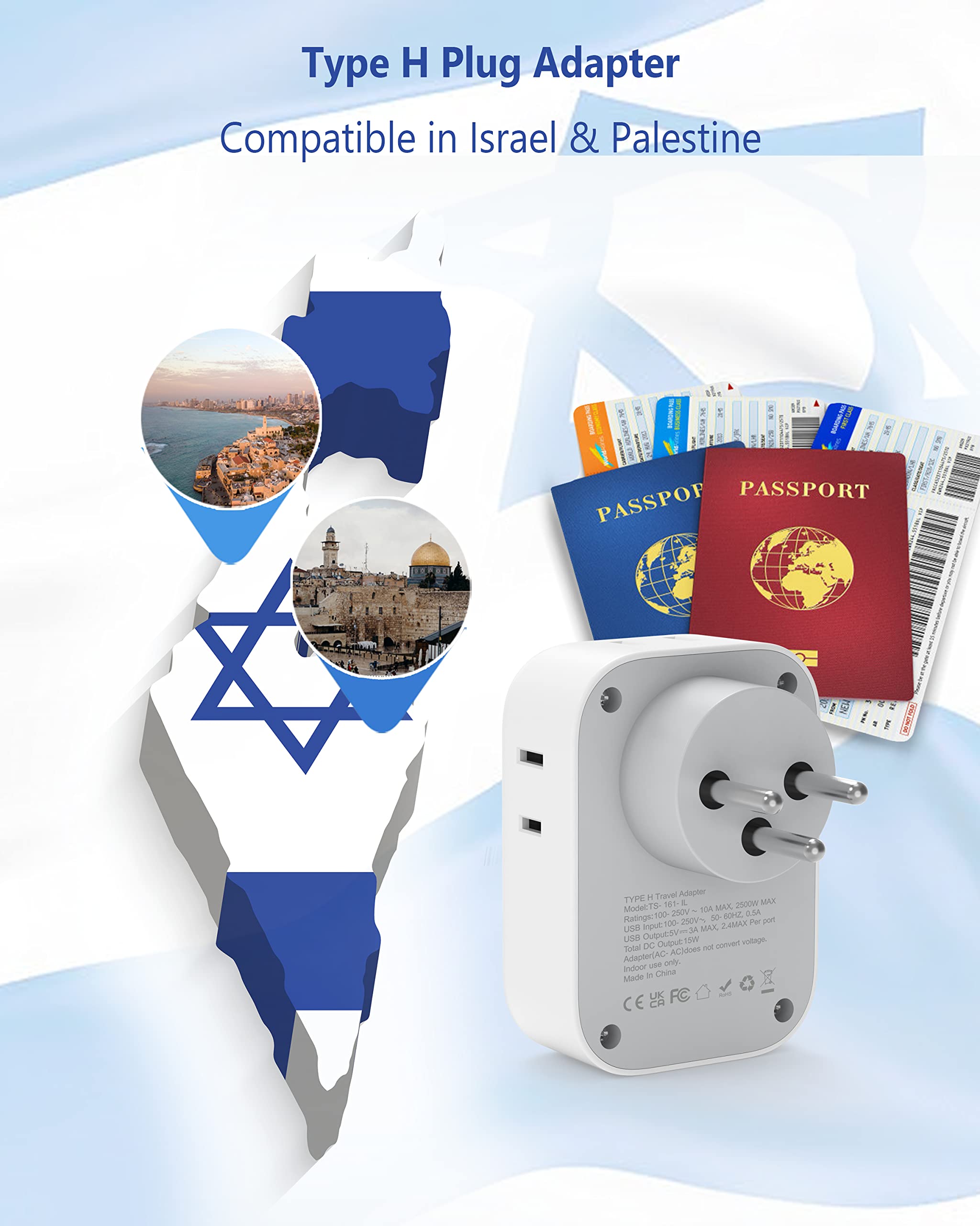 Foto 4 | Adaptador De Corriente Tessan Israel Tipo H Con 4 Salidas Y 3 Puertos Usb - Venta Internacional.