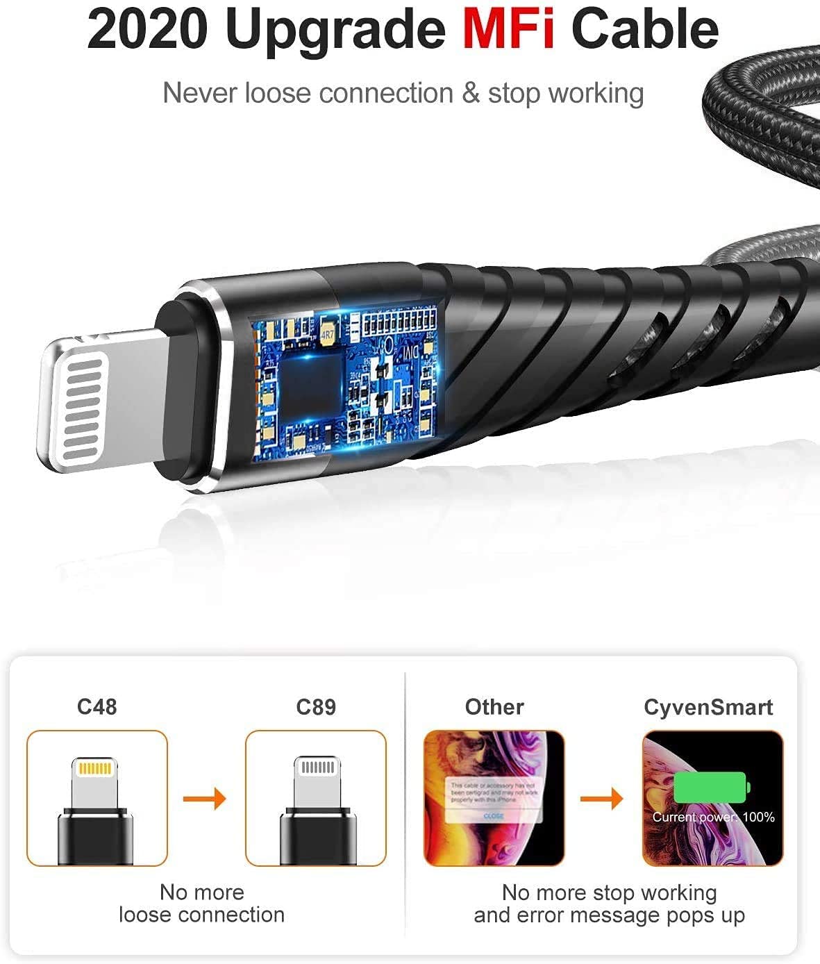 Foto 5 pulgar | Cable de Carga CyvenSmart 3 m para iPhone con Certificación MFI - Venta Internacional