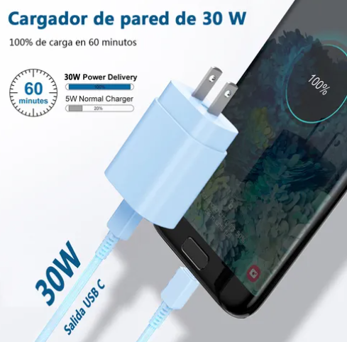 Foto 3 pulgar | 30w Xtellar Cargador Tipo C Para Samsung A55 A15 S24 Súper Rápida Pd