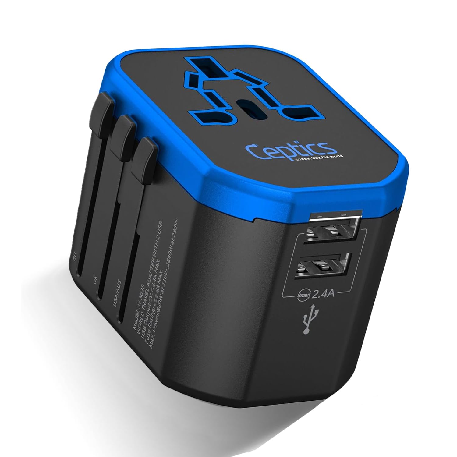 Foto 2 pulgar | Adaptador De Enchufe Ceptics World Travel 2 Puertos Usb De 5 V - Venta Internacional.