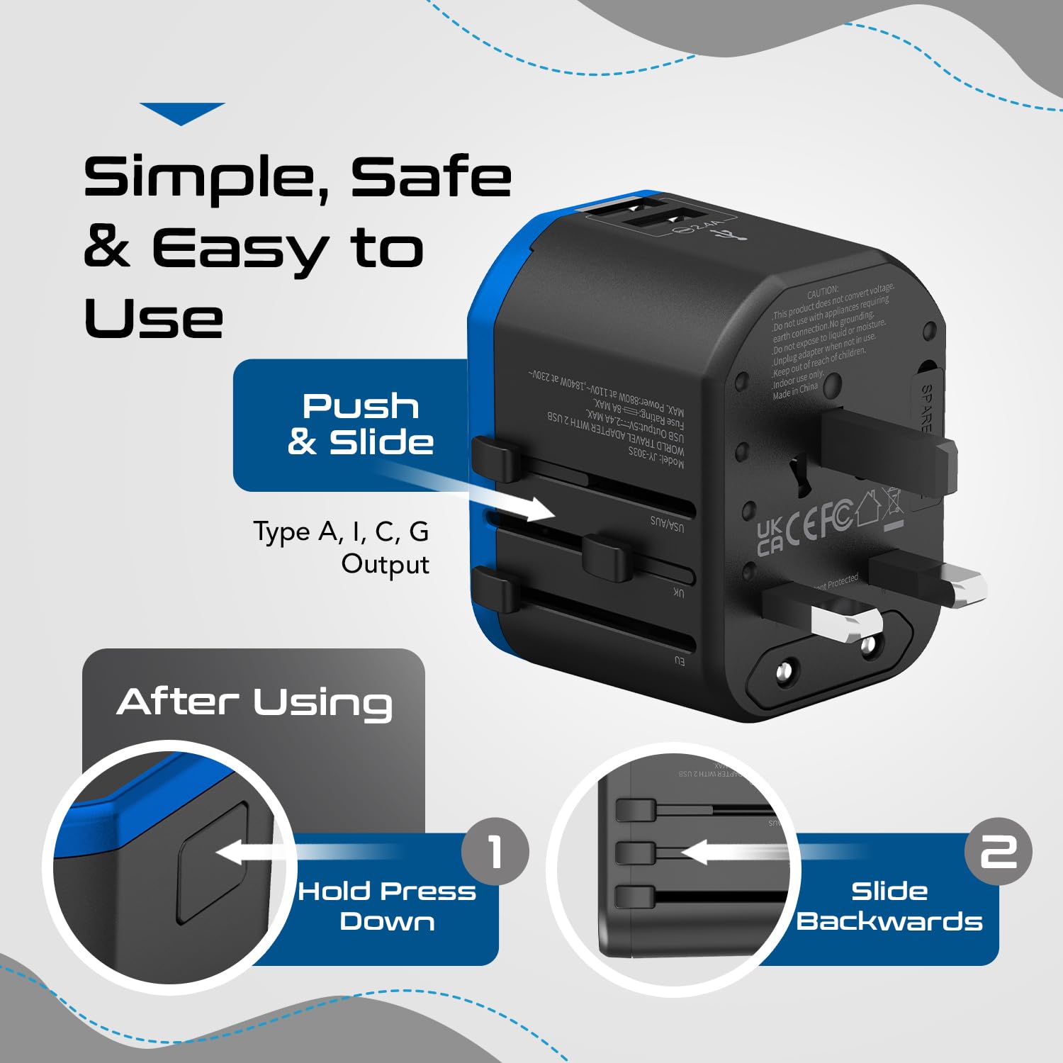 Foto 4 pulgar | Adaptador De Enchufe Ceptics World Travel 2 Puertos Usb De 5 V - Venta Internacional.