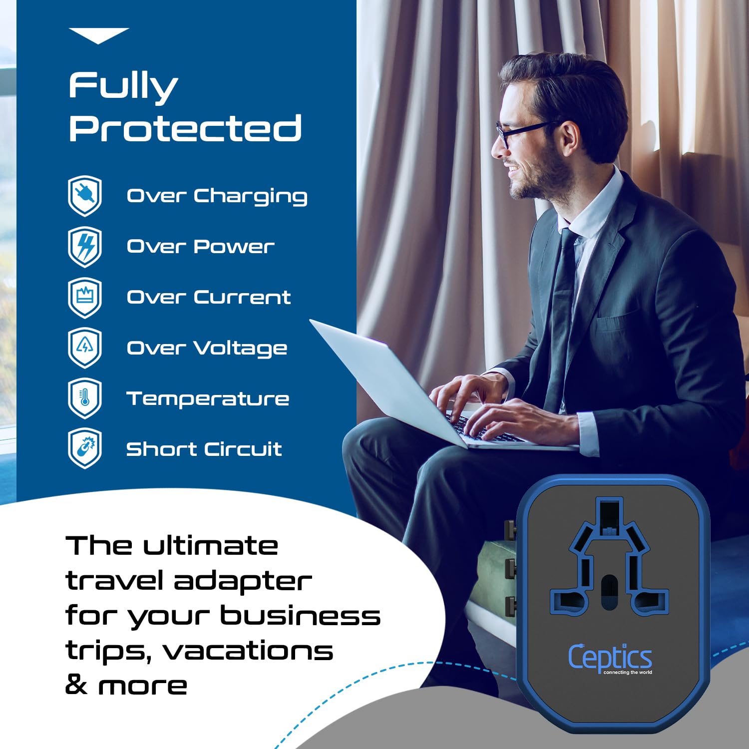 Foto 5 | Adaptador De Enchufe Ceptics World Travel 2 Puertos Usb De 5 V - Venta Internacional.