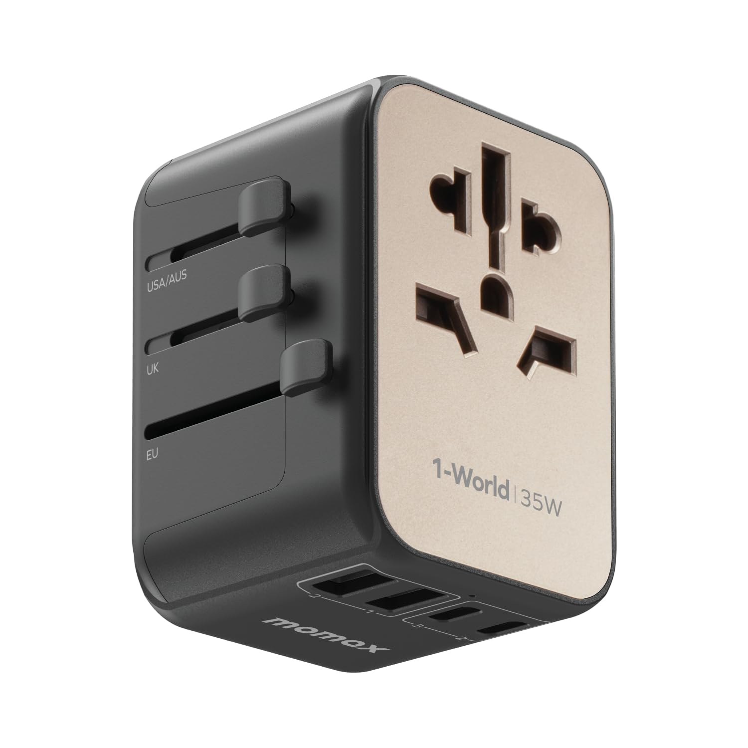 Adaptador De Viaje Momax Pd De 35 W  Carga Rápida  3 Usb C  2 Usb A - Venta Internacional.