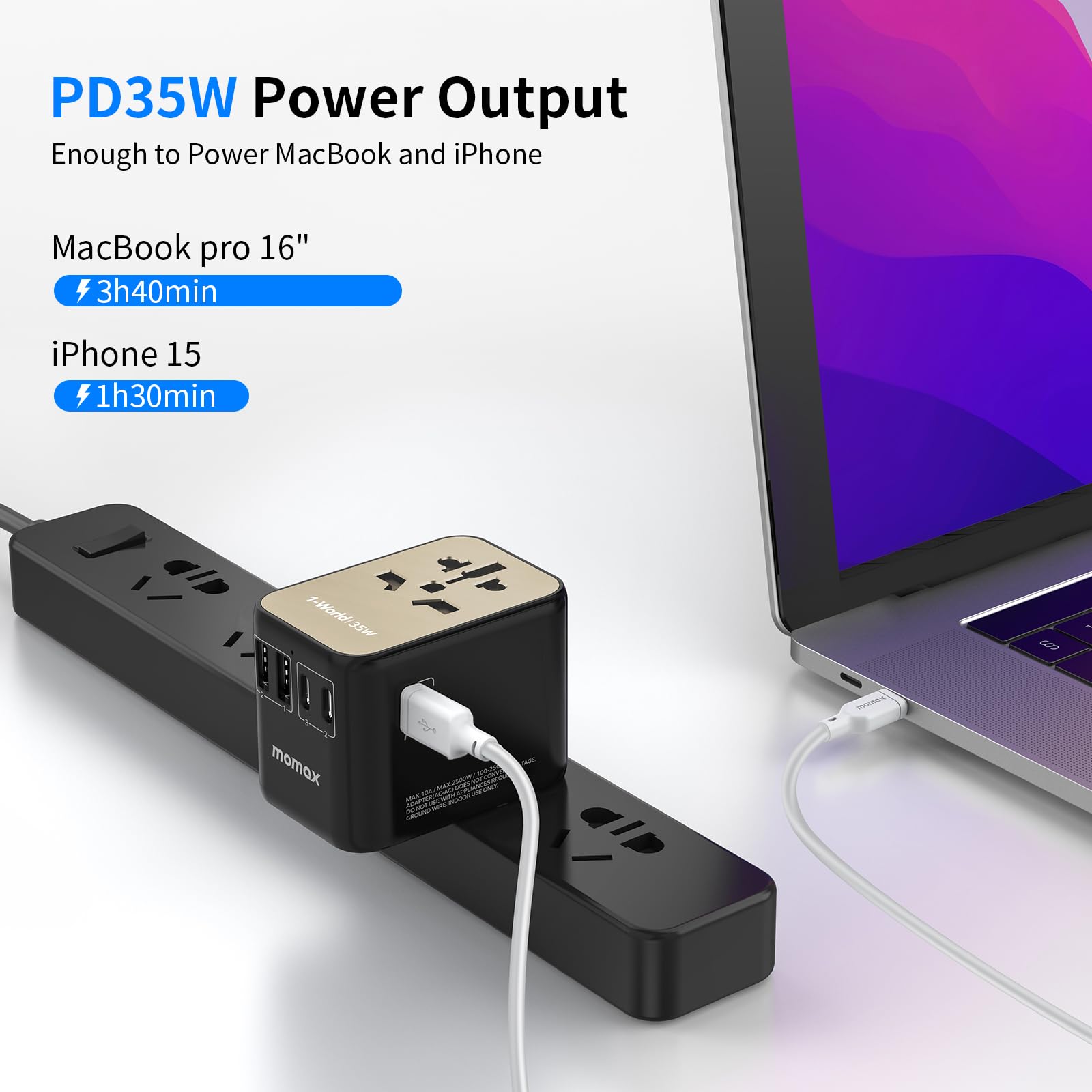 Foto 3 pulgar | Adaptador De Viaje Momax Pd De 35 W  Carga Rápida  3 Usb C  2 Usb A - Venta Internacional.