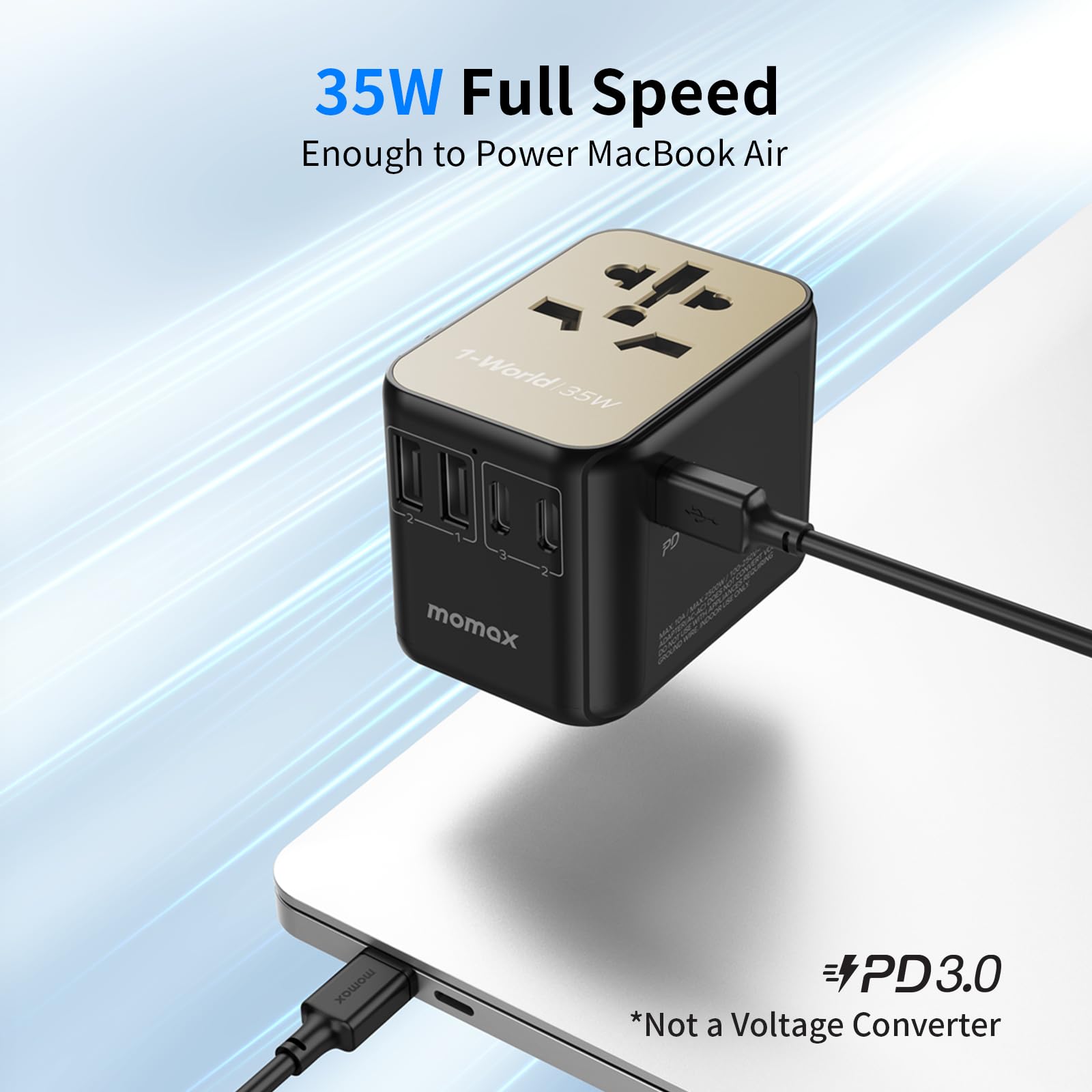 Foto 4 pulgar | Adaptador De Viaje Momax Pd De 35 W  Carga Rápida  3 Usb C  2 Usb A - Venta Internacional.