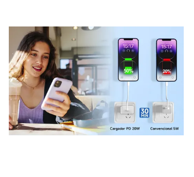Foto 3 pulgar | Cargador 20w Carga Rápida Para Iphone 20w Carga Rápida Tipo C Compatible Con Iphone 8 X 11 12 13 14