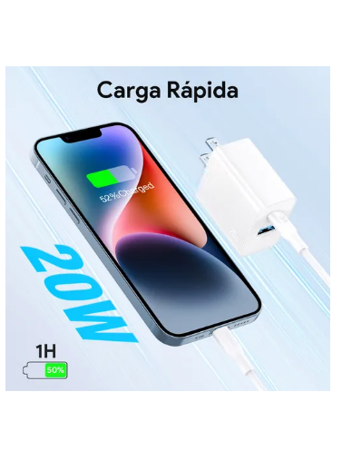 Foto 3 pulgar | Cargador Para Iphone 20w Carga Rápida