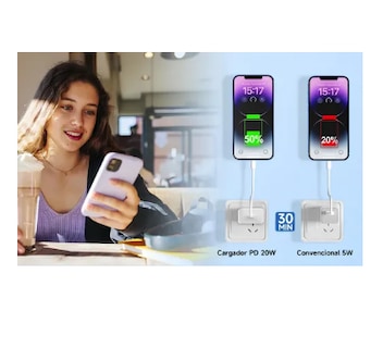 Foto 2 | Cargador Para Iphone 14 13 12 11 Xr X Carga Rapida 20w Tipo C Cable 1m Color Blanco