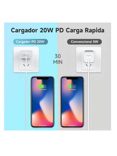Foto 3 | Cargador Para Iphone 14 13 12 11 Xr X Carga Rapida 20w Tipo C Cable 1m Color Blanco