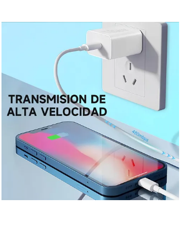 Foto 5 pulgar | Cargador Para Iphone 14 13 12 11 Xr X Carga Rapida 20w Tipo C Cable 1m Color Blanco