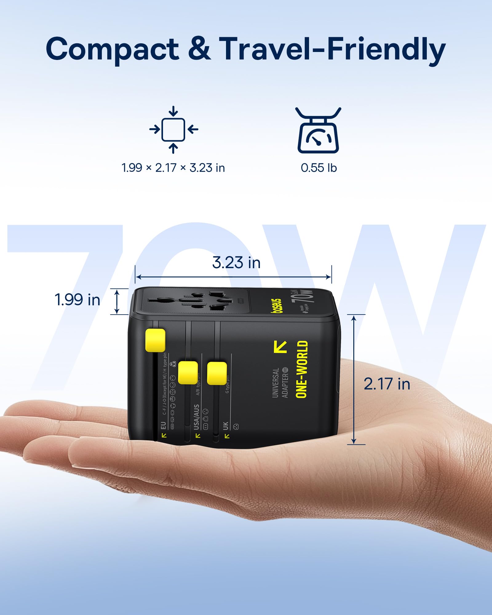 Foto 5 | Adaptador De Viaje Universal Baseus Enercore Cg11 70 W Con Cable - Venta Internacional.