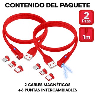Foto 2 | Cable Magnético 3 En 1 Con Led Conector Giratorio 540° 1 Metro Pack 2 Piezas Y 6 Adaptadores
